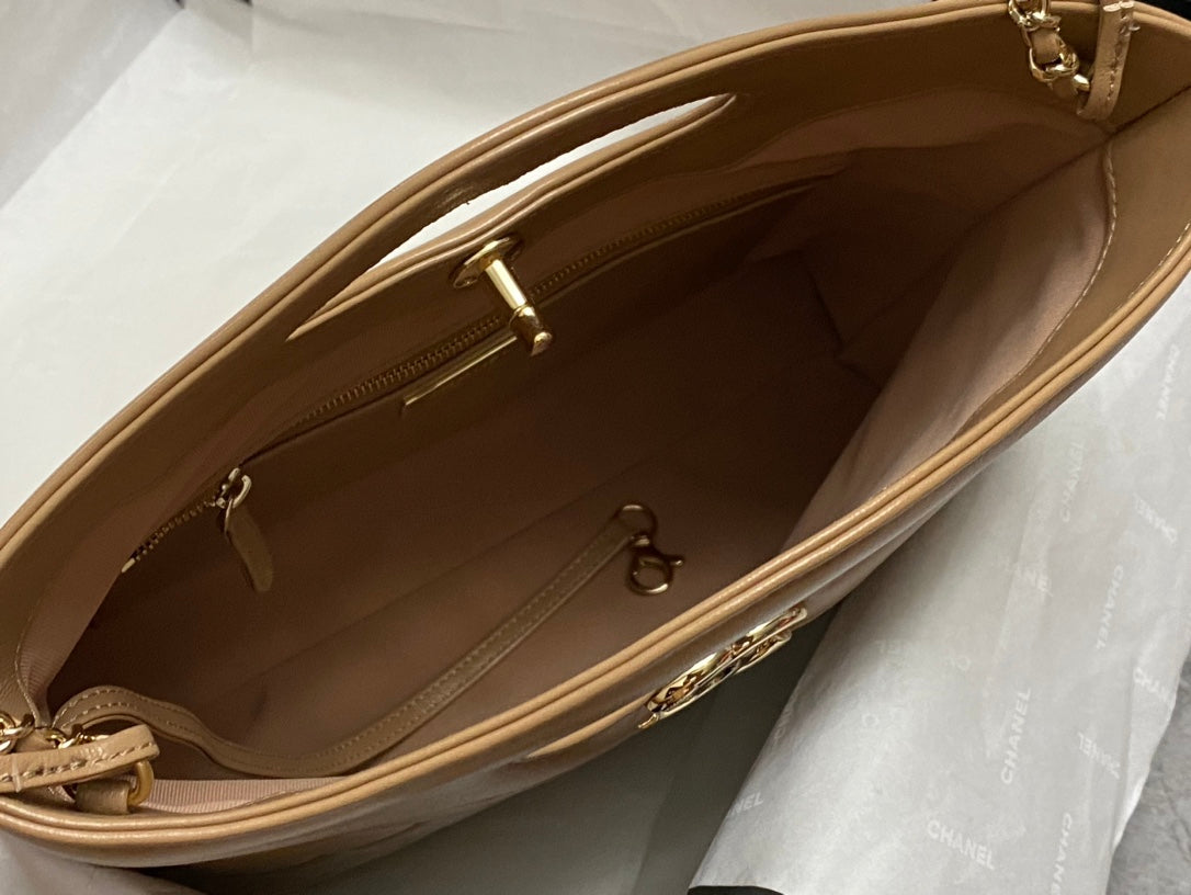 CHANEL SMALL 30 SHOPPING BAG IN CAMEL BROWN CALFSKIN