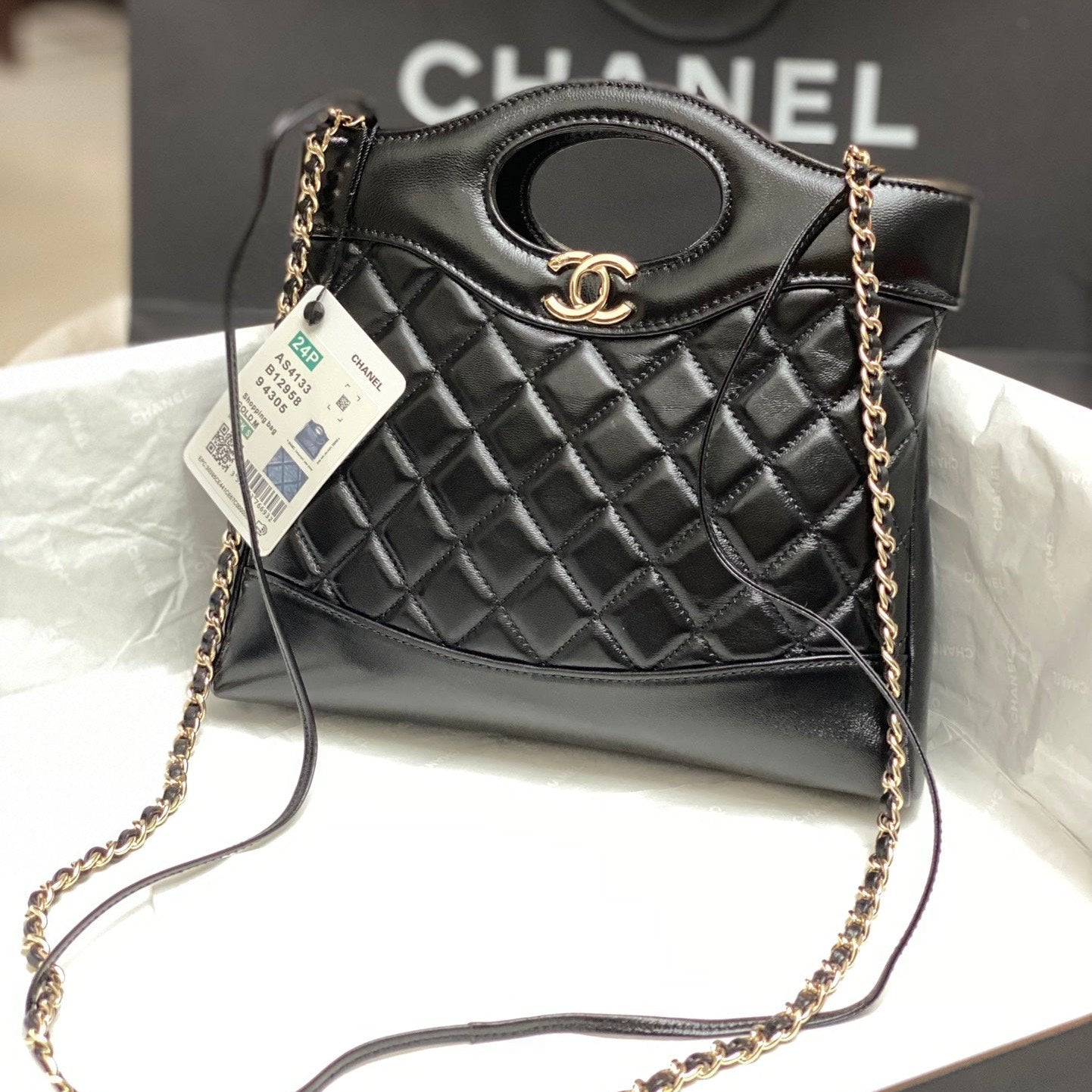 CHANEL MINI 23 SHOPPING BAG IN BLACK CALFSKIN