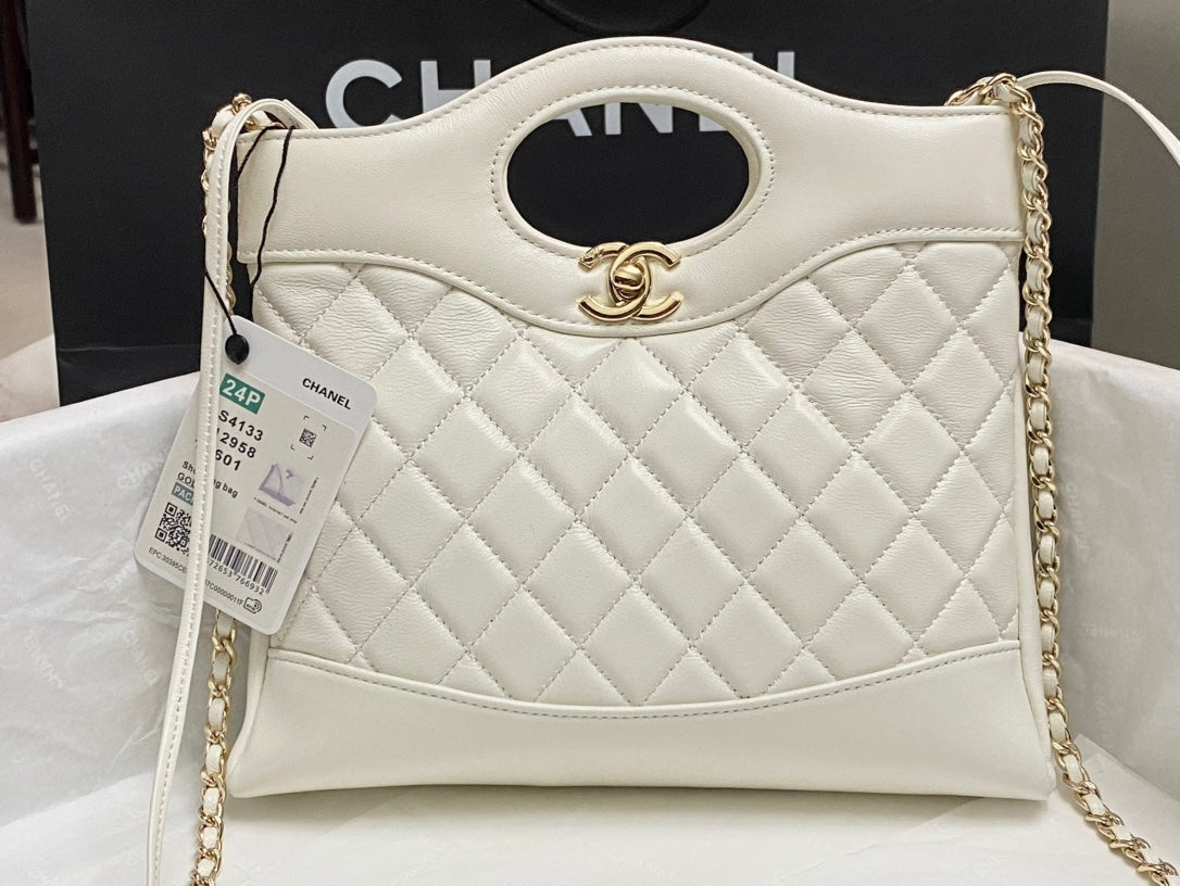 CHANEL MINI 23 SHOPPING BAG IN WHITE CALFSKIN