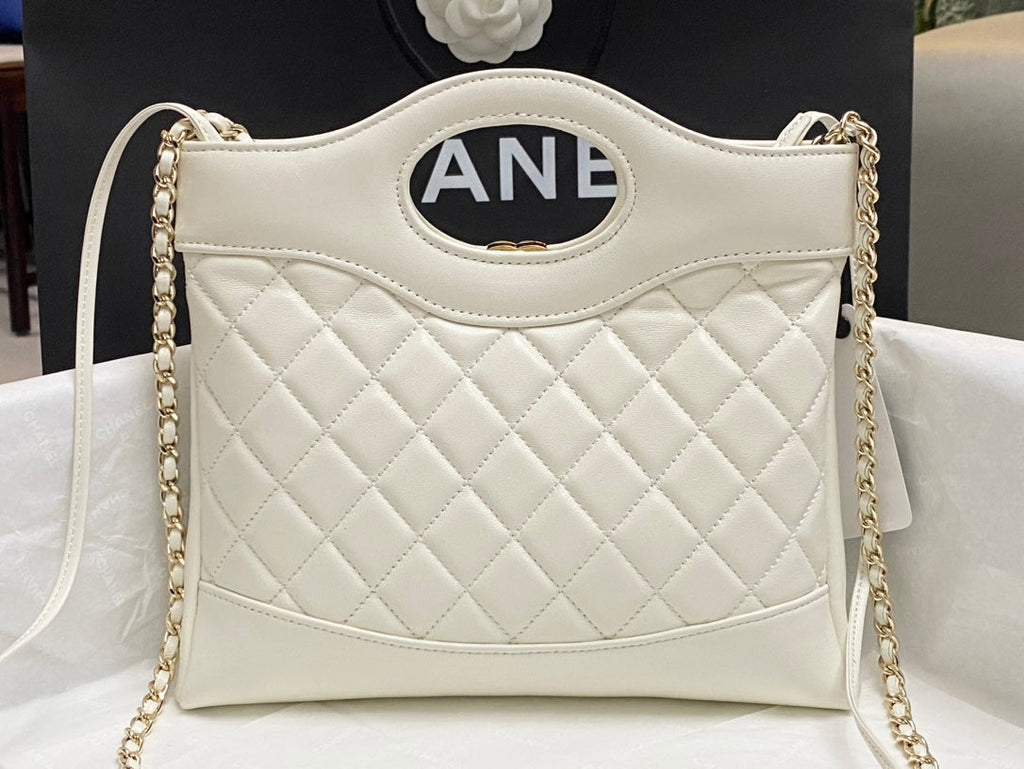 CHANEL MINI 23 SHOPPING BAG IN WHITE CALFSKIN