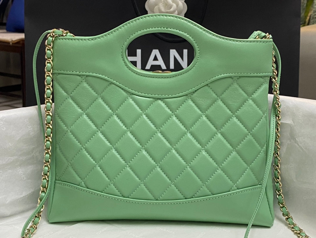 CHANEL MINI 23 SHOPPING BAG IN GREEN MINT CALFSKIN