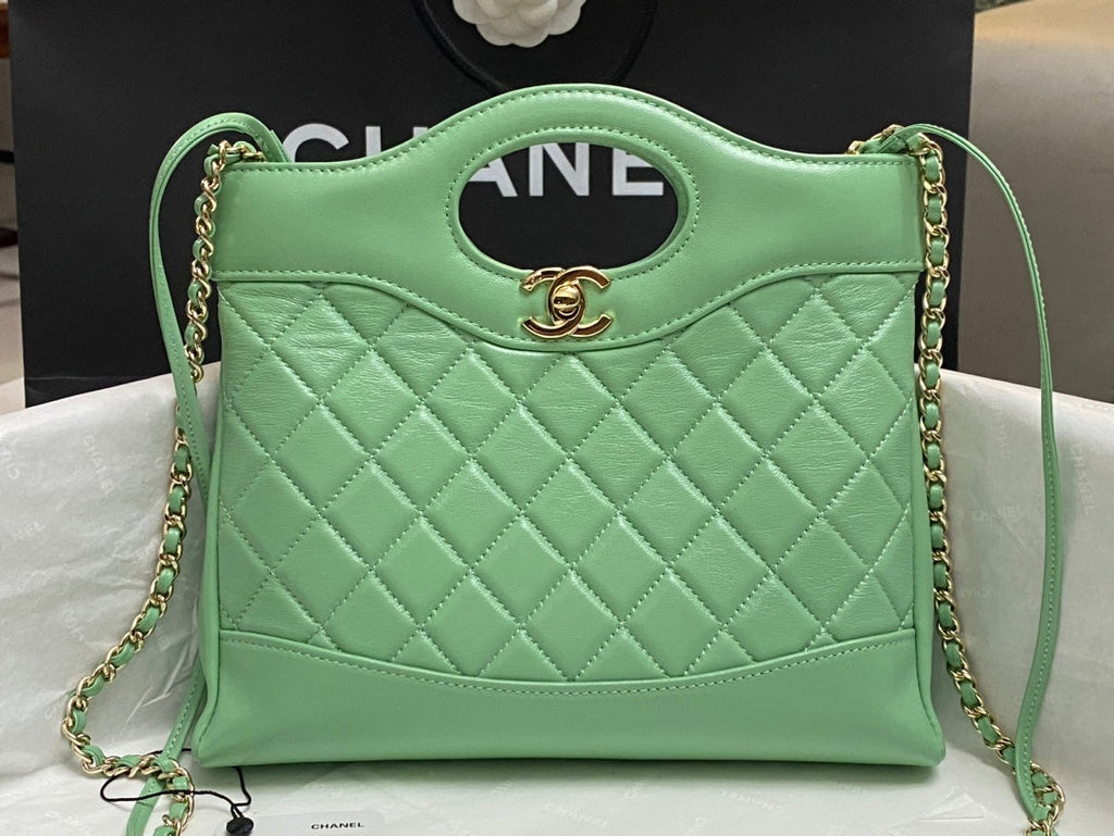 CHANEL MINI 23 SHOPPING BAG IN GREEN MINT CALFSKIN
