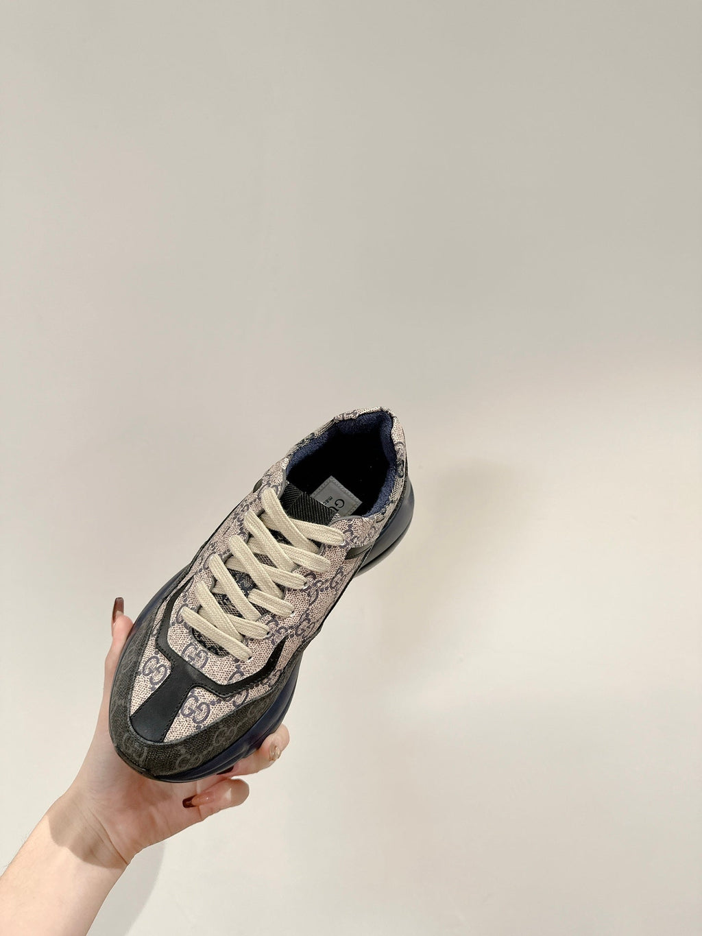 GUCCI RHYTON TRAINER CHARCOAL AND LIGHT GRAY CALFSKIN