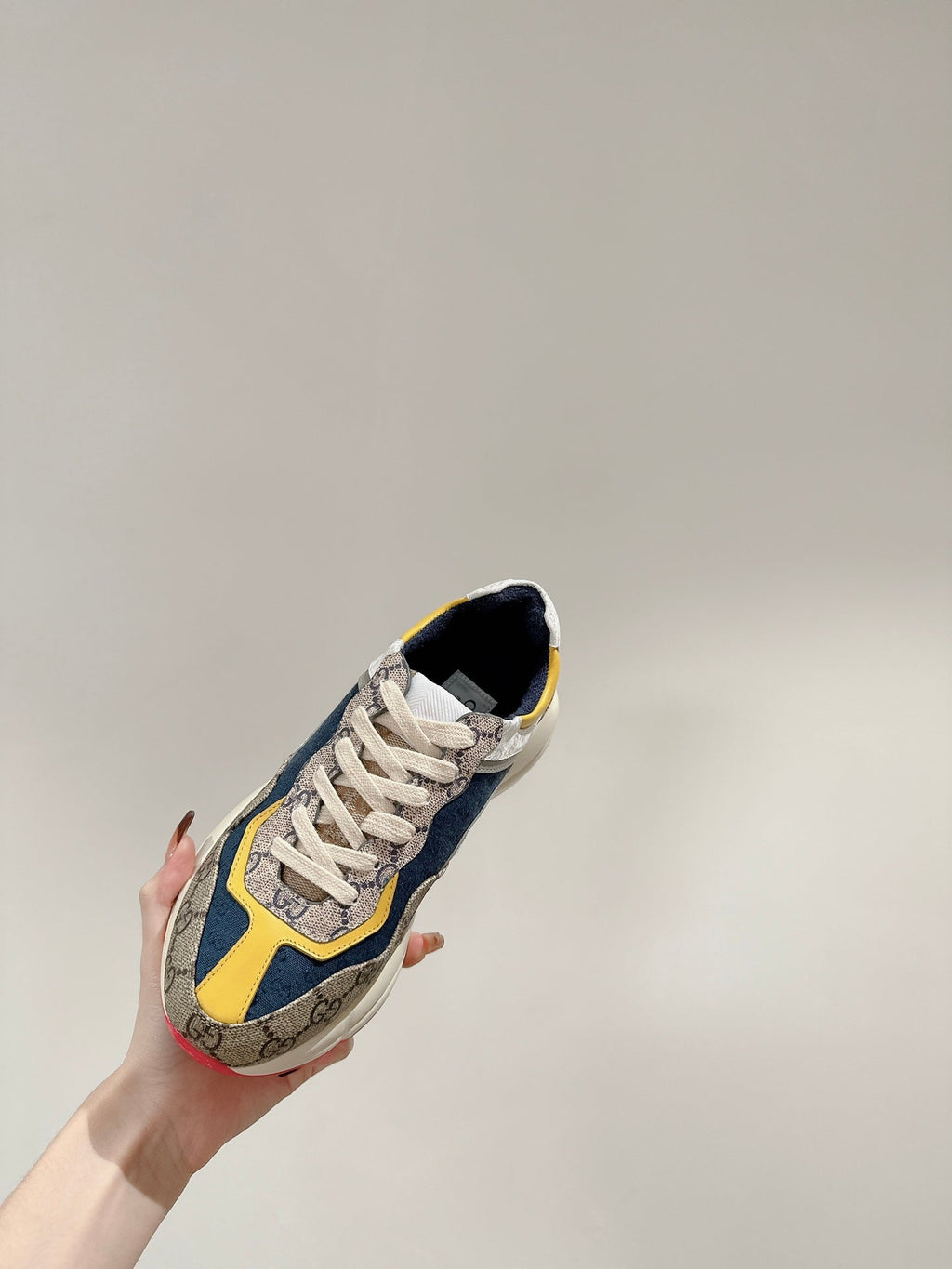 GUCCI RHYTON TRAINER LIGHT BROWN AND LEMON CALFSKIN