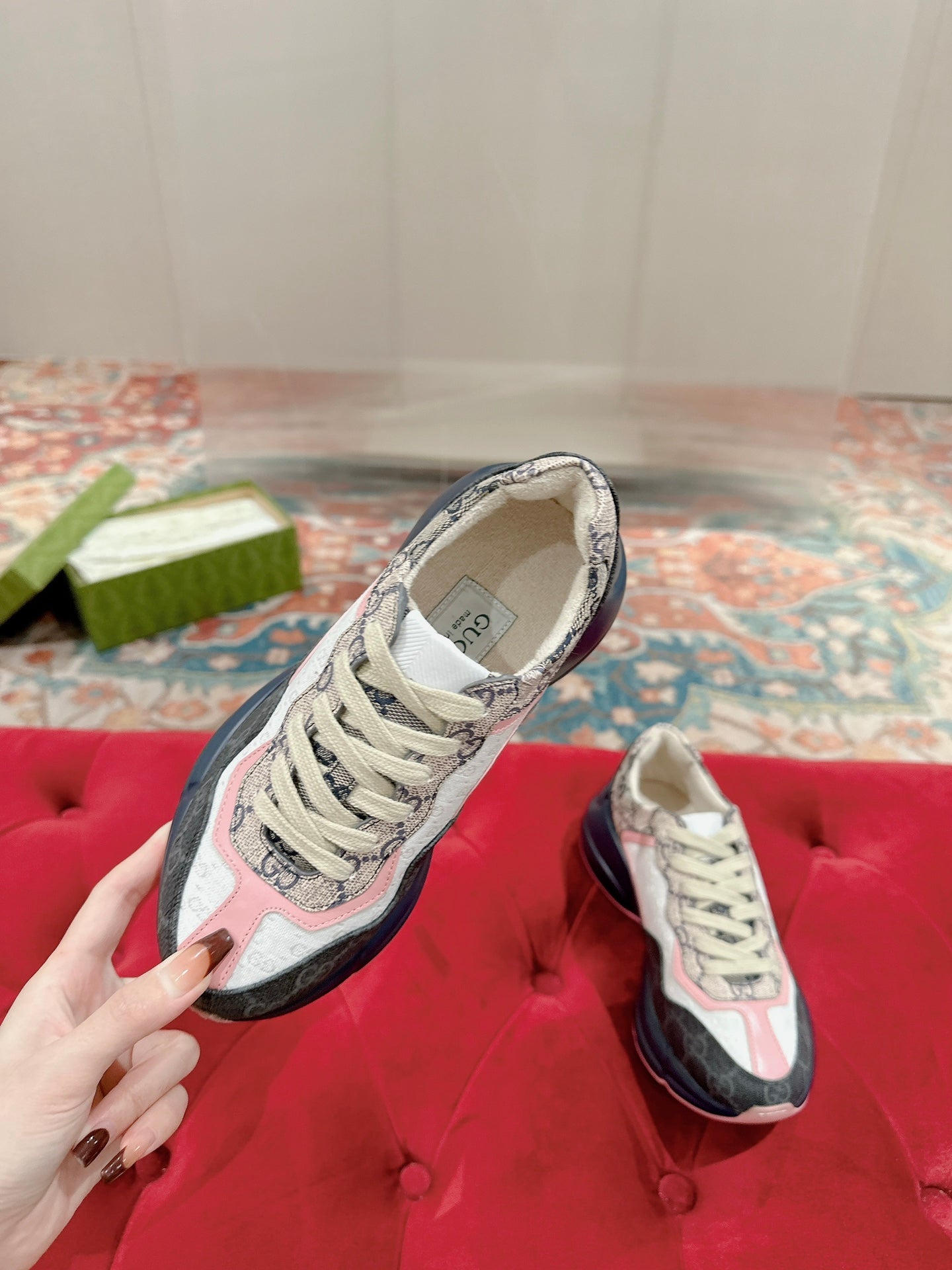GUCCI RHYTON TRAINER CHARCOAL AND WHITE CALFSKIN