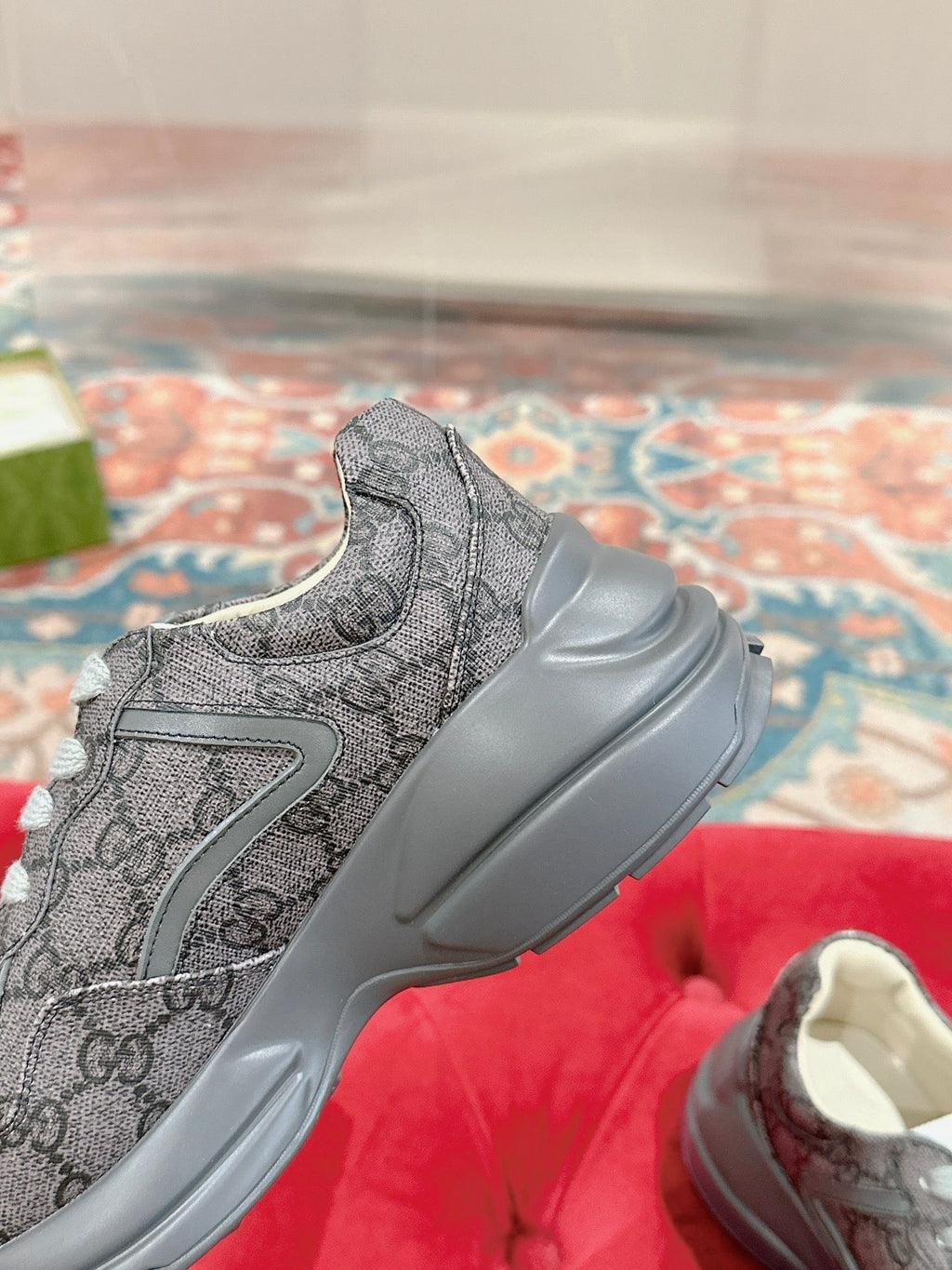 GUCCI RHYTON TRAINER GRAY CALFSKIN