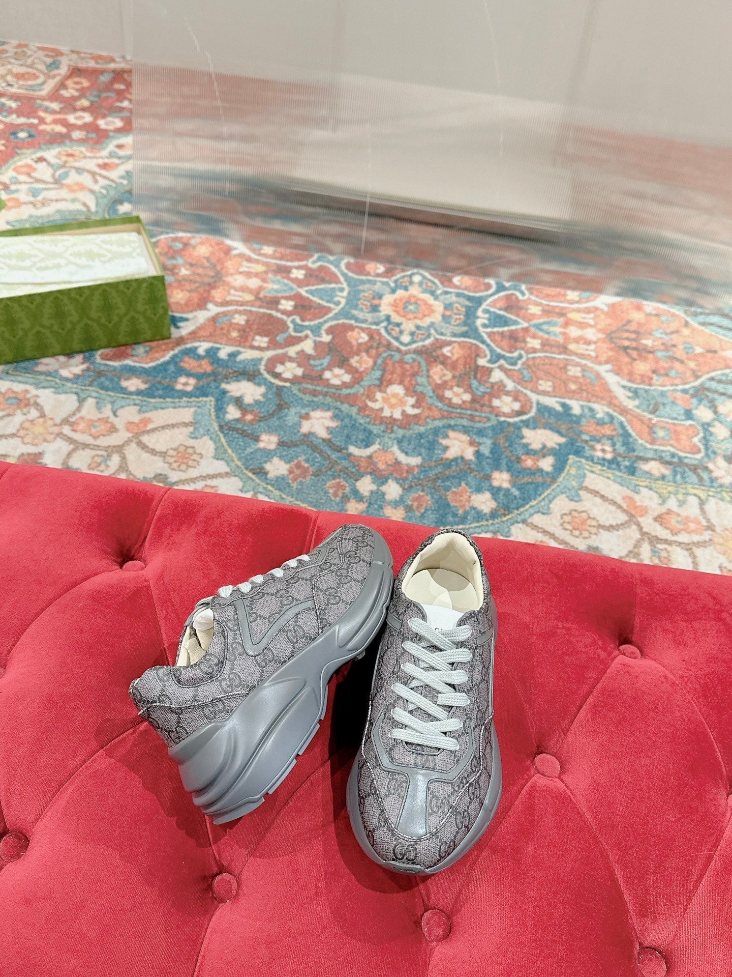 GUCCI RHYTON TRAINER GRAY CALFSKIN