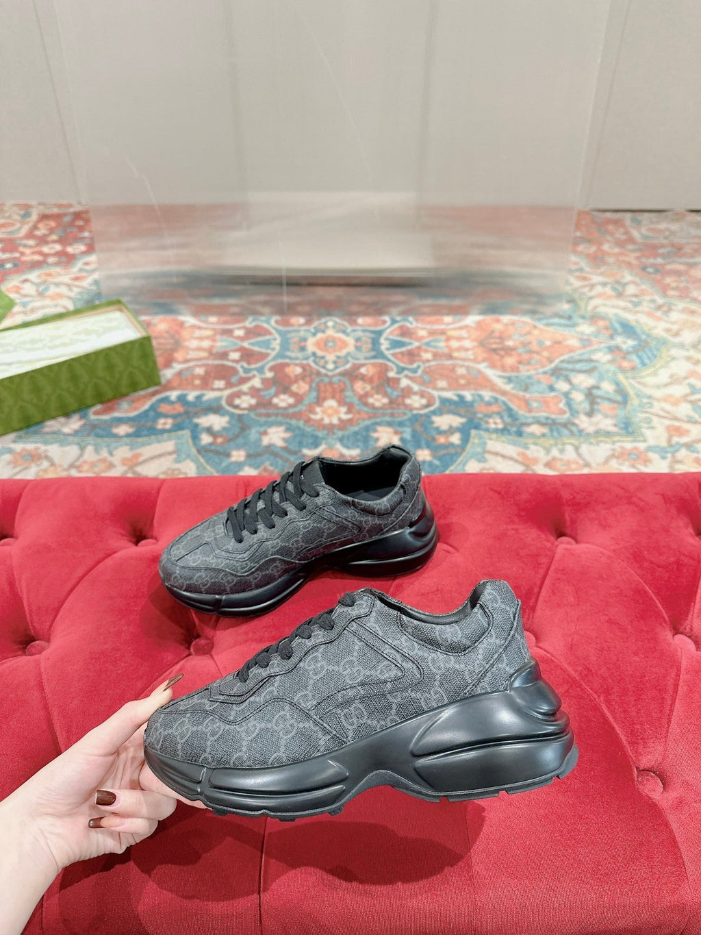 GUCCI RHYTON TRAINER CHARCOAL CALFSKIN
