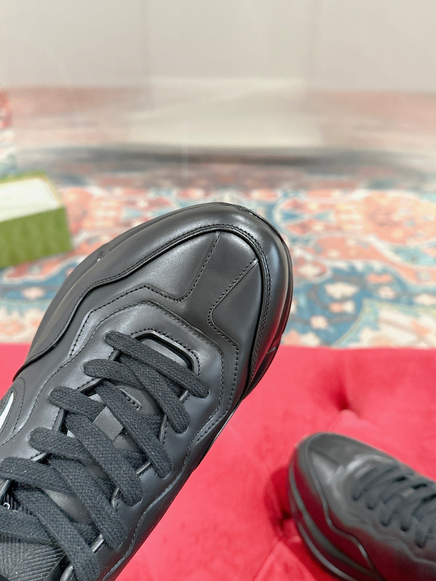 GUCCI RHYTON TRAINER BLACK CALFSKIN WITH WHITE LOGO