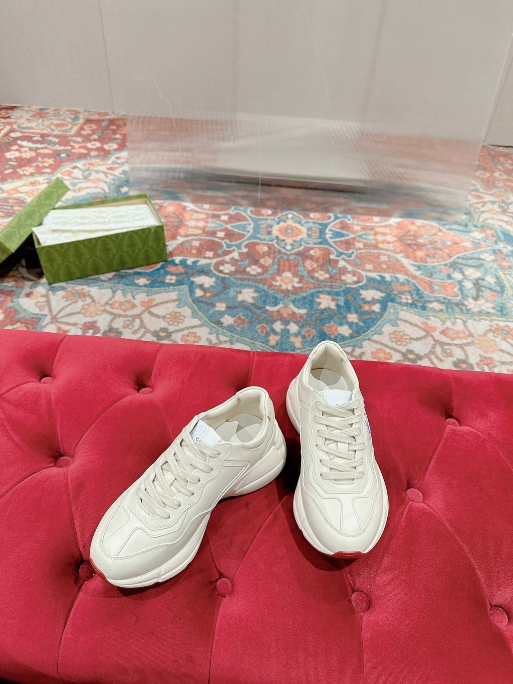 GUCCI RHYTON TRAINER WHITE CALFSKIN WITH DOREMON MOTIF