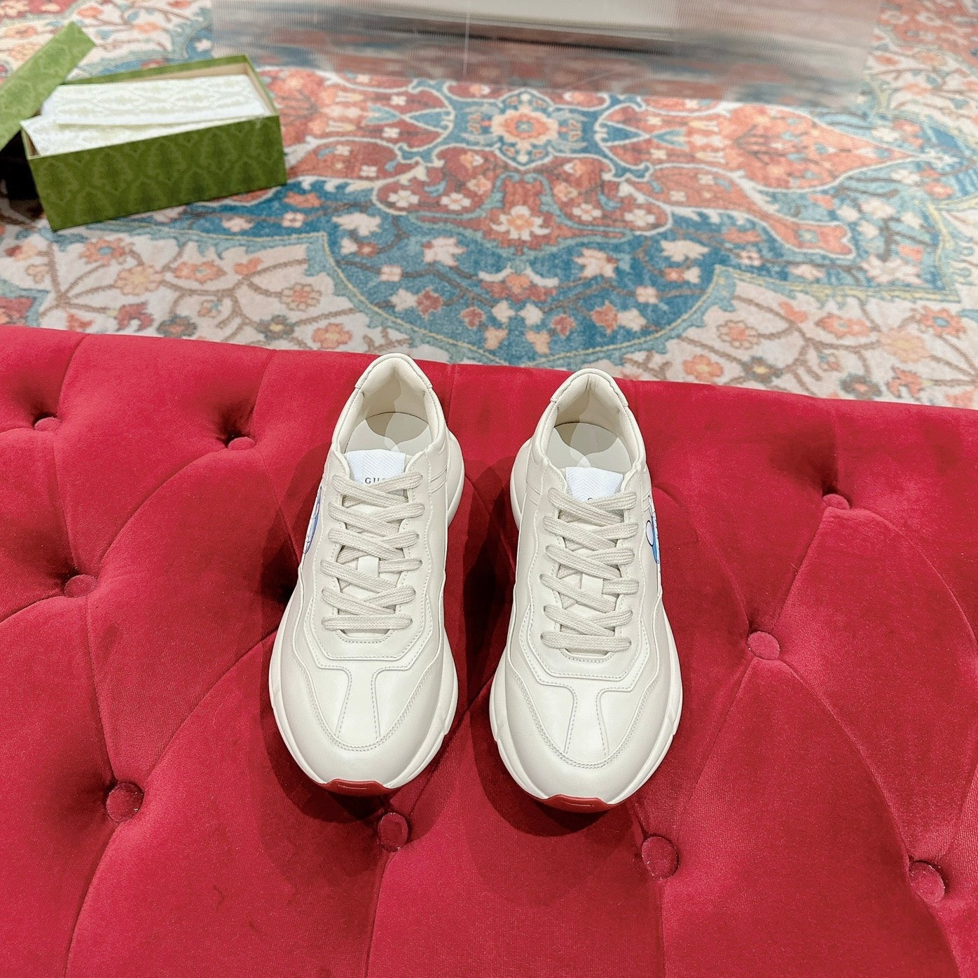GUCCI RHYTON TRAINER WHITE CALFSKIN WITH DOREMON MOTIF