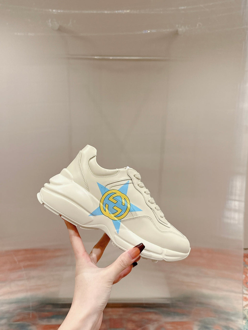 GUCCI RHYTON LOGO TRAINER WHITE CALFSKIN