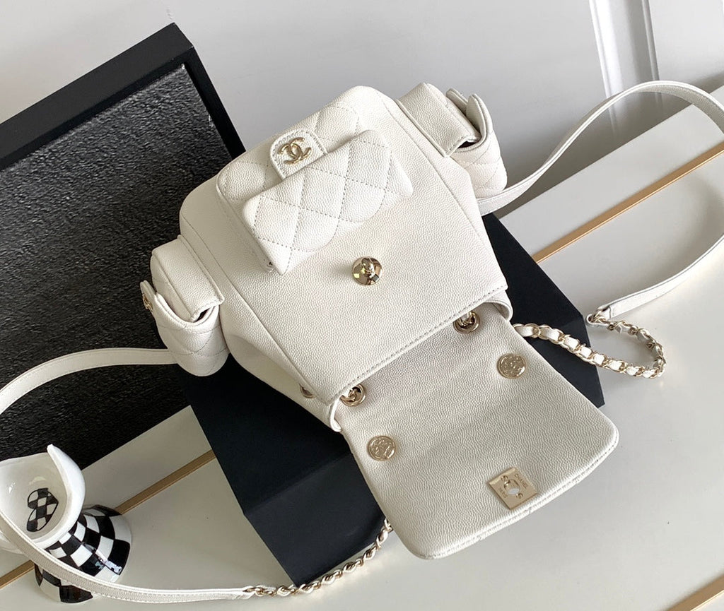 CHANEL DUMA BACKPACK 21 IN WHITE CALFSKIN