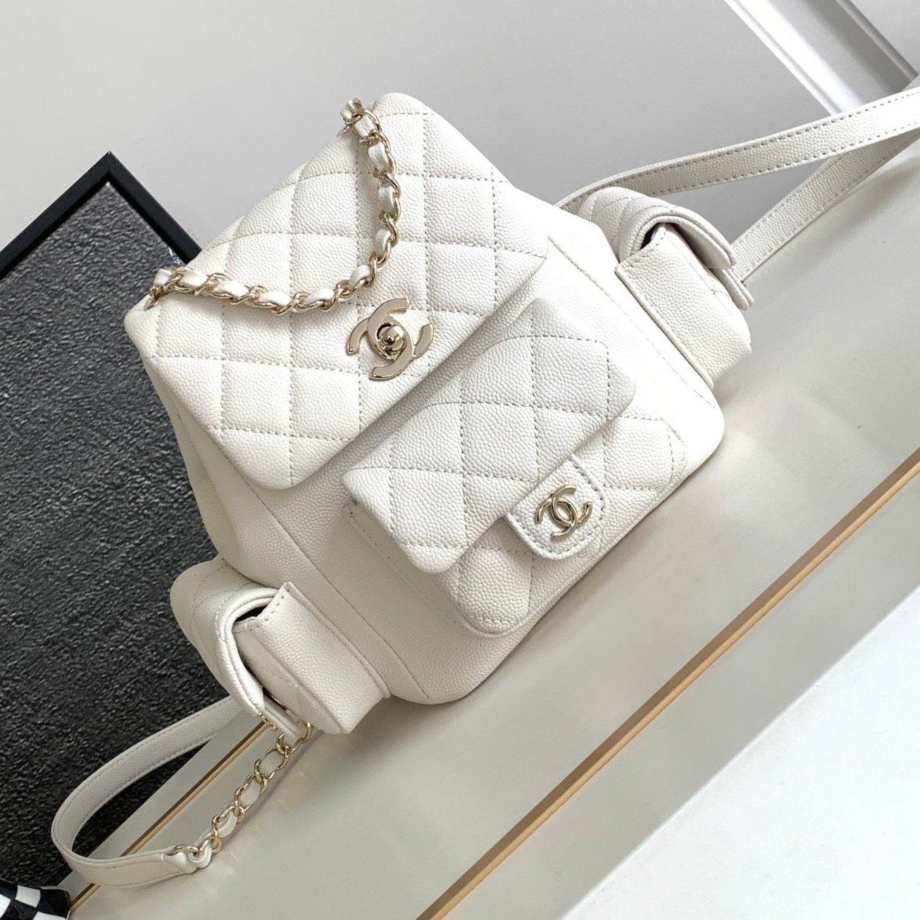 CHANEL DUMA BACKPACK 21 IN WHITE CALFSKIN