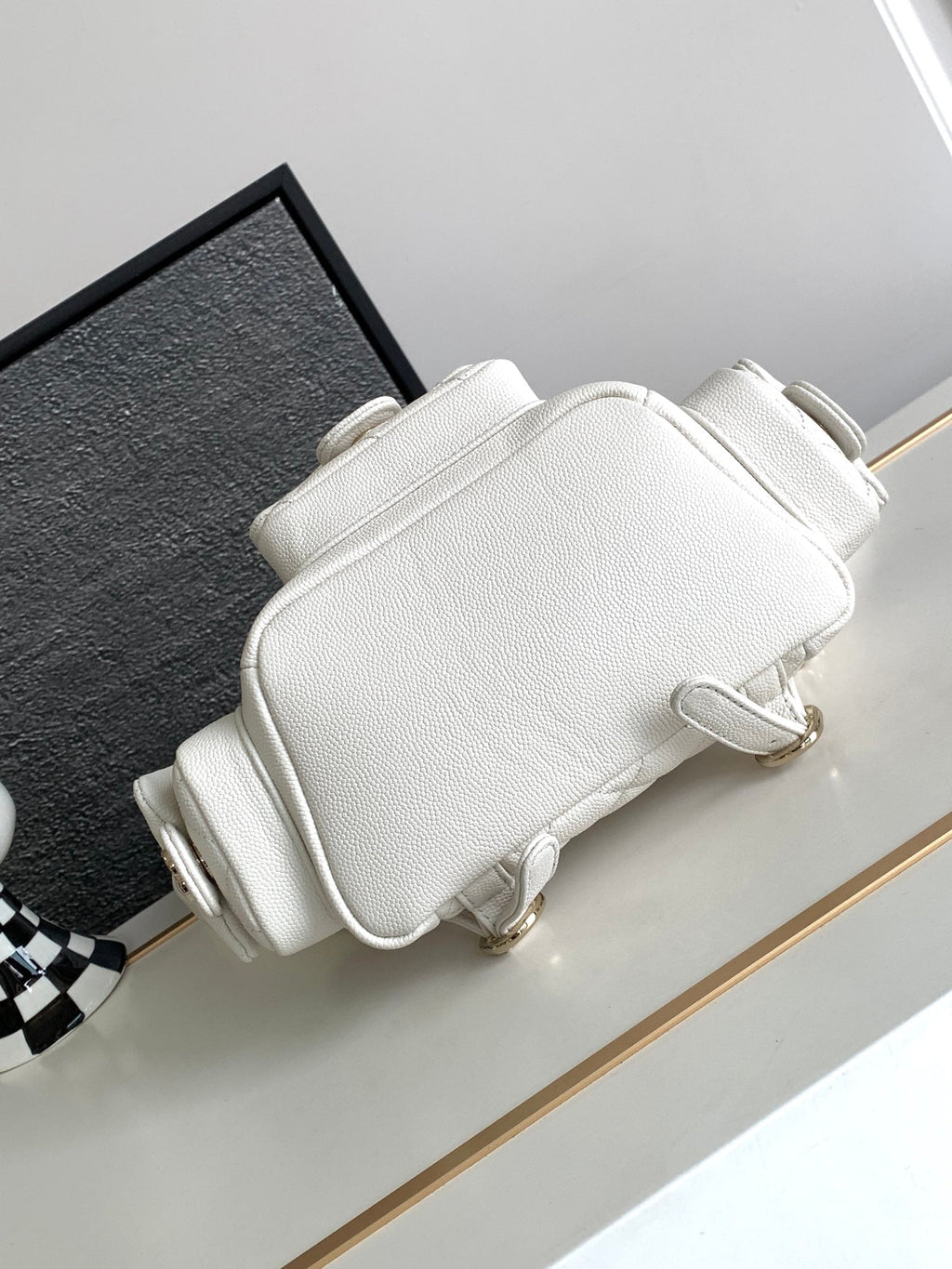 CHANEL DUMA BACKPACK 21 IN WHITE CALFSKIN