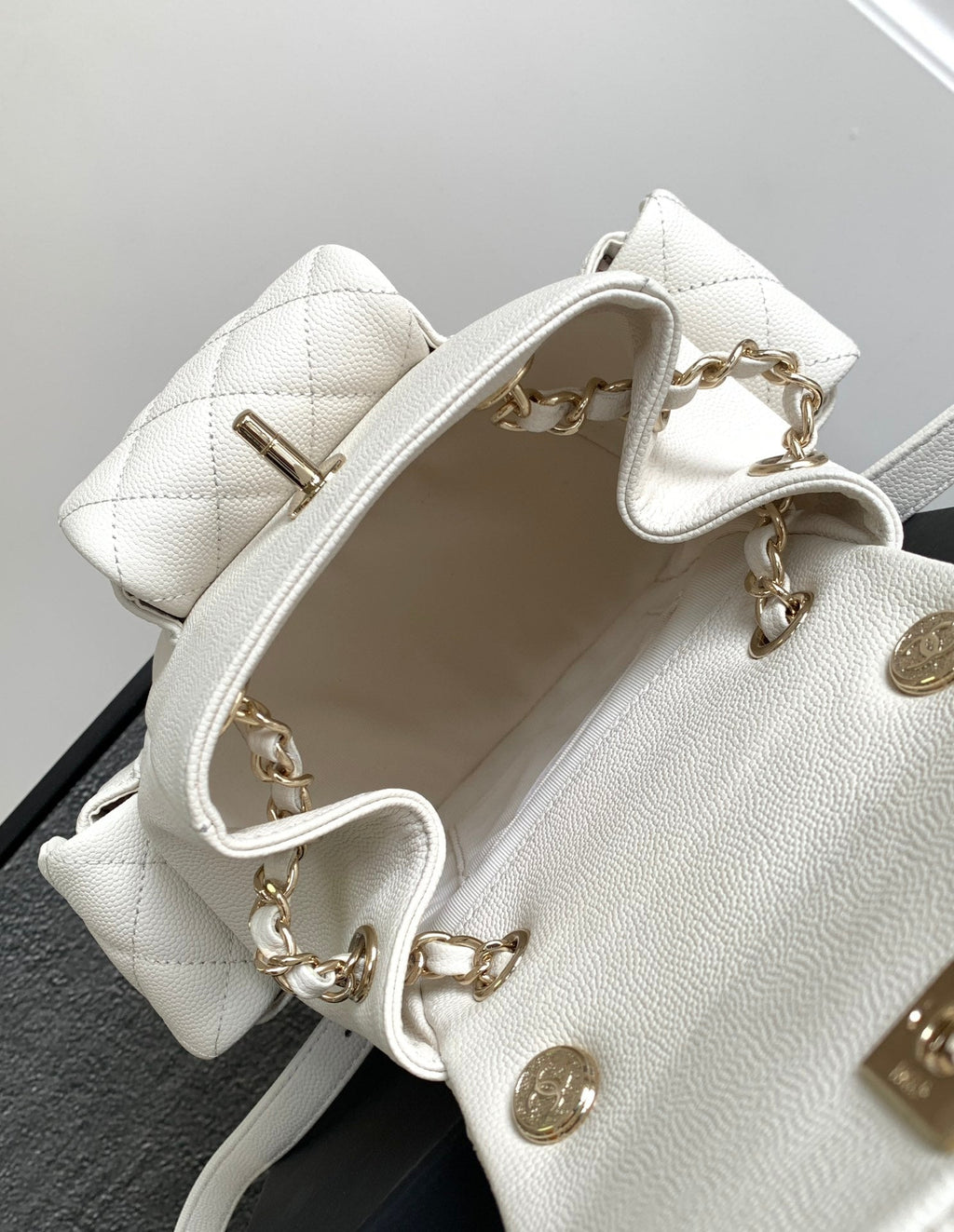 CHANEL DUMA BACKPACK 21 IN WHITE CALFSKIN