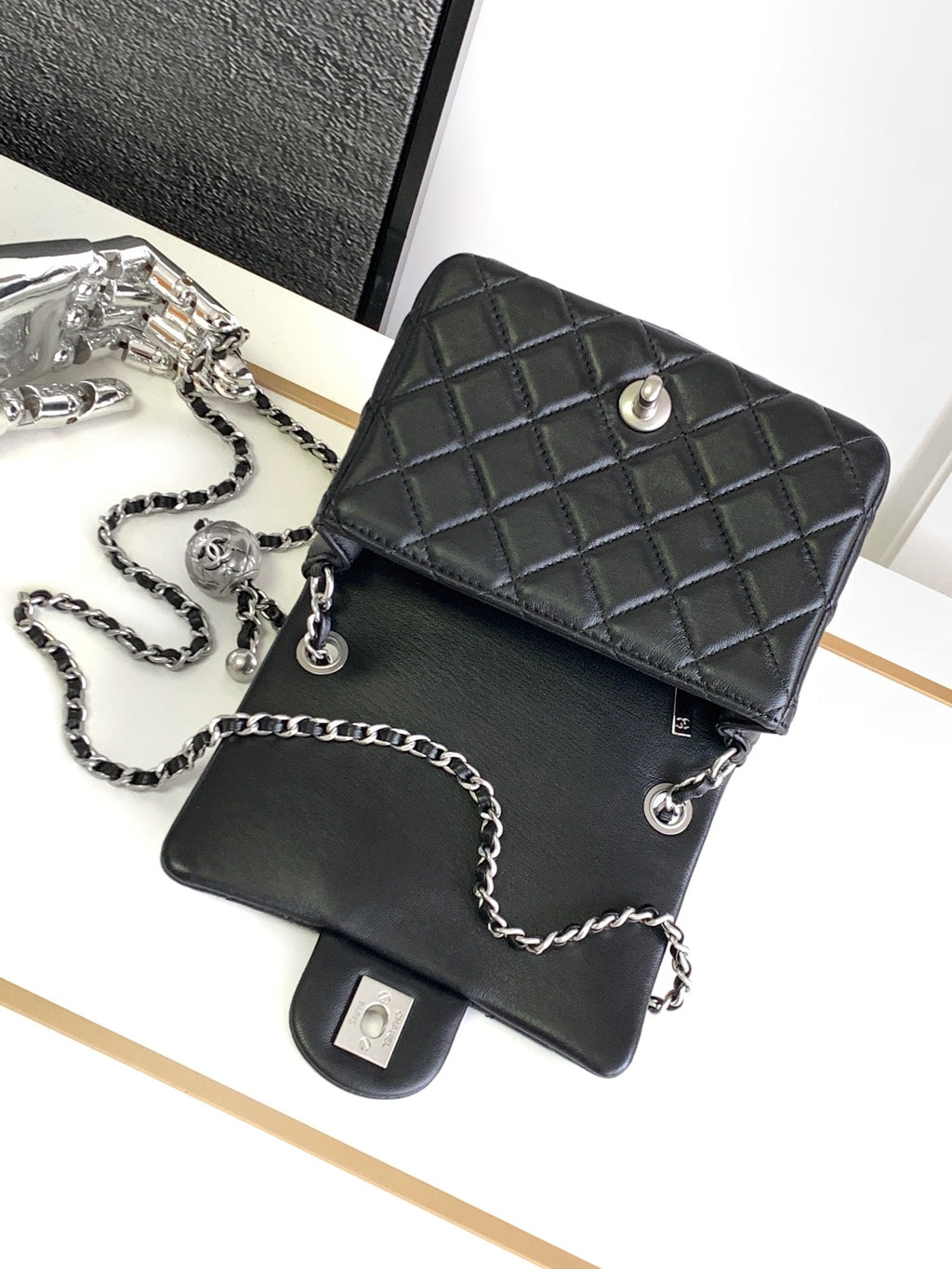 CHANEL SMALL 17 FLAP BAG IN BLACK CALFSKIN