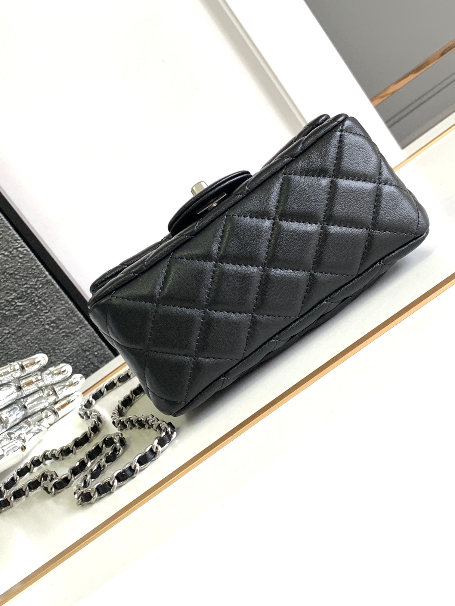 CHANEL SMALL 17 FLAP BAG IN BLACK CALFSKIN