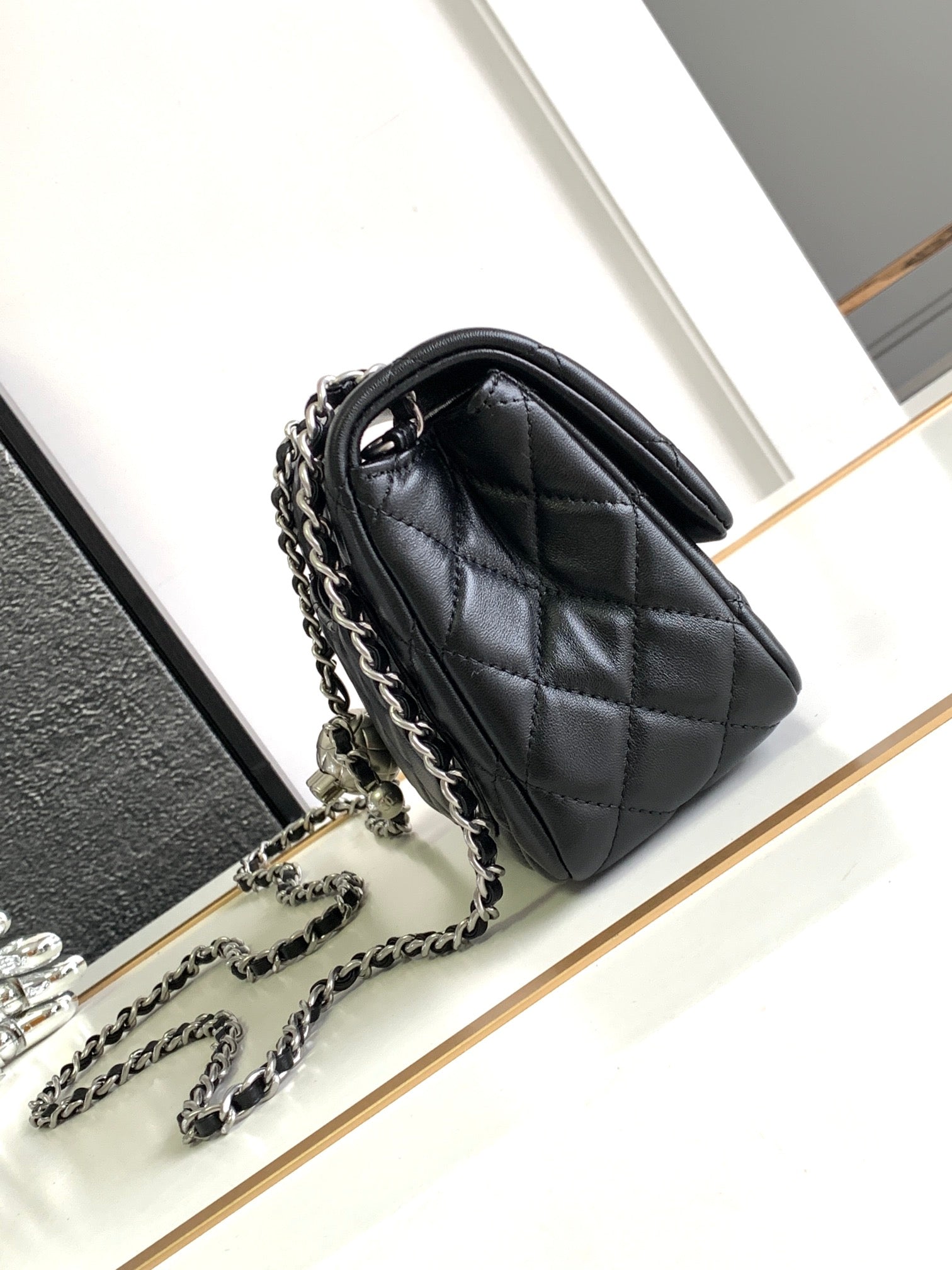 CHANEL SMALL 17 FLAP BAG IN BLACK CALFSKIN