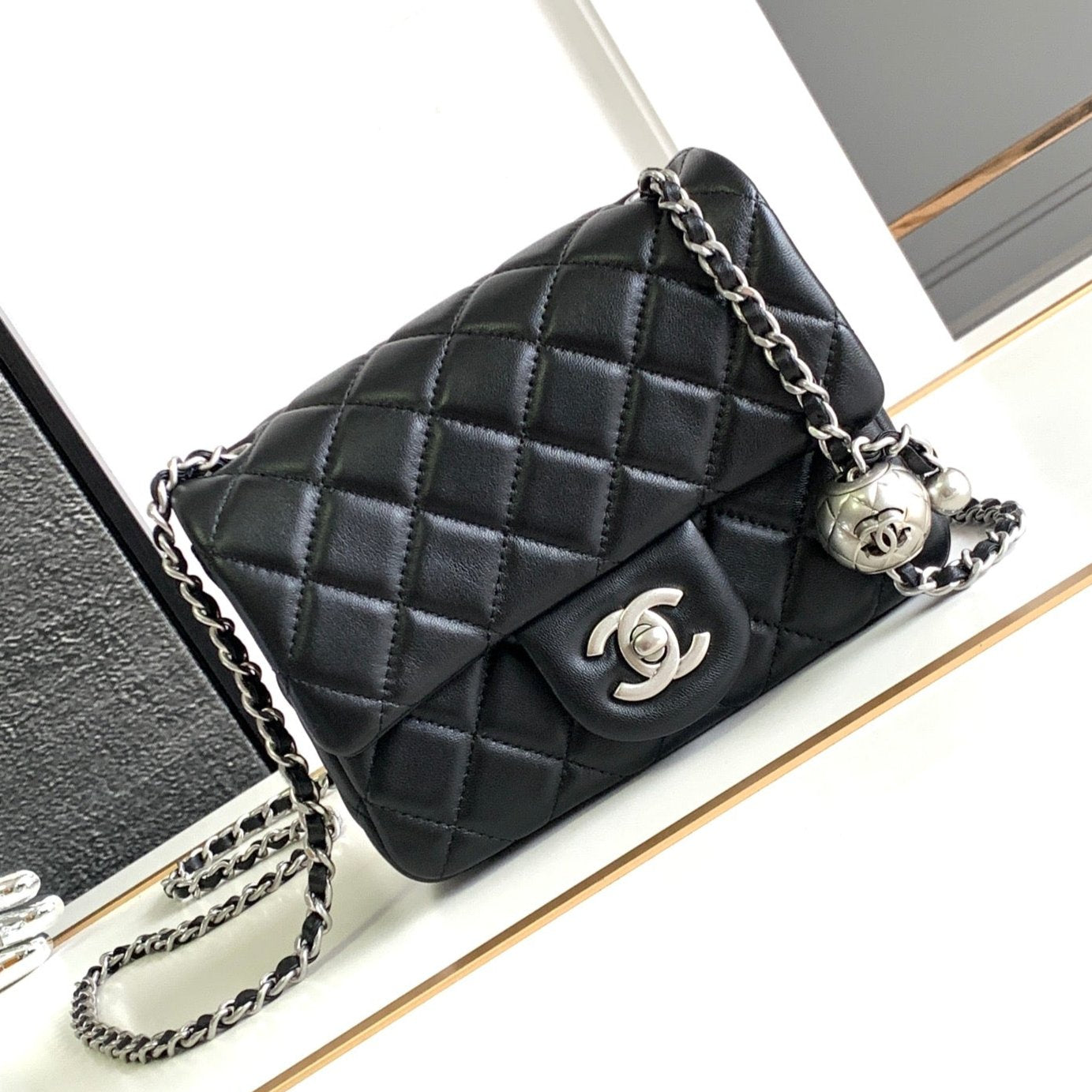 CHANEL SMALL 17 FLAP BAG IN BLACK CALFSKIN