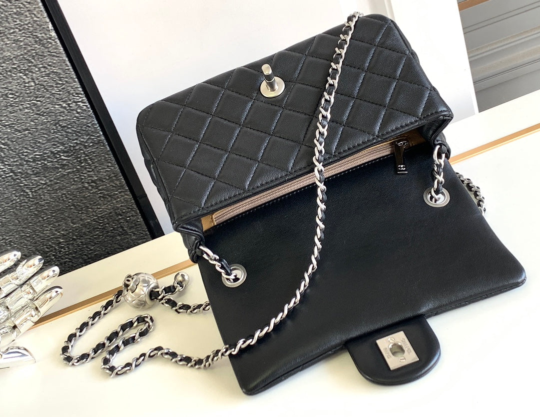 CHANEL SMALL 20 FLAP BAG IN BLACK CALFSKIN
