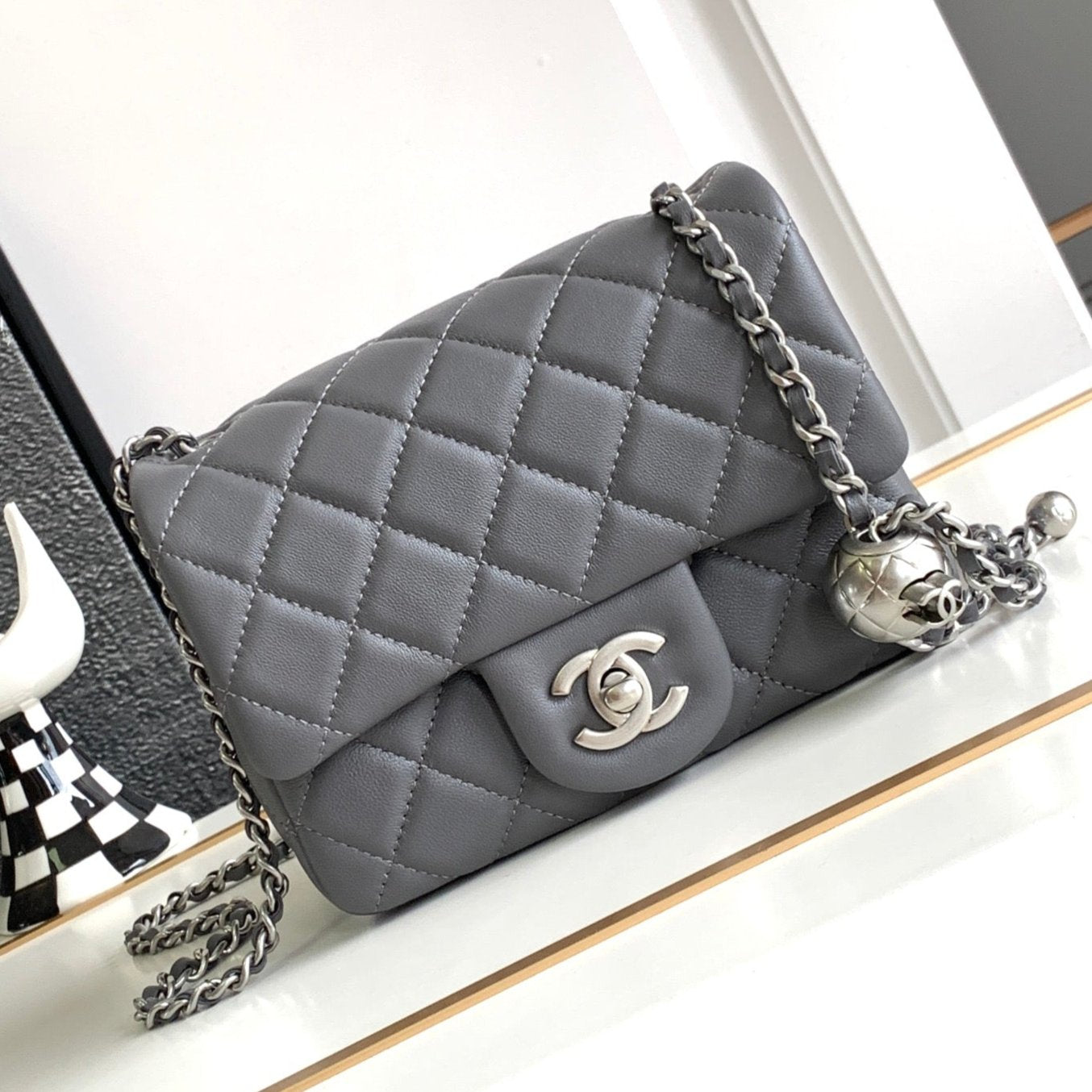 CHANEL SMALL 17 FLAP BAG IN DARK GREY CALFSKIN