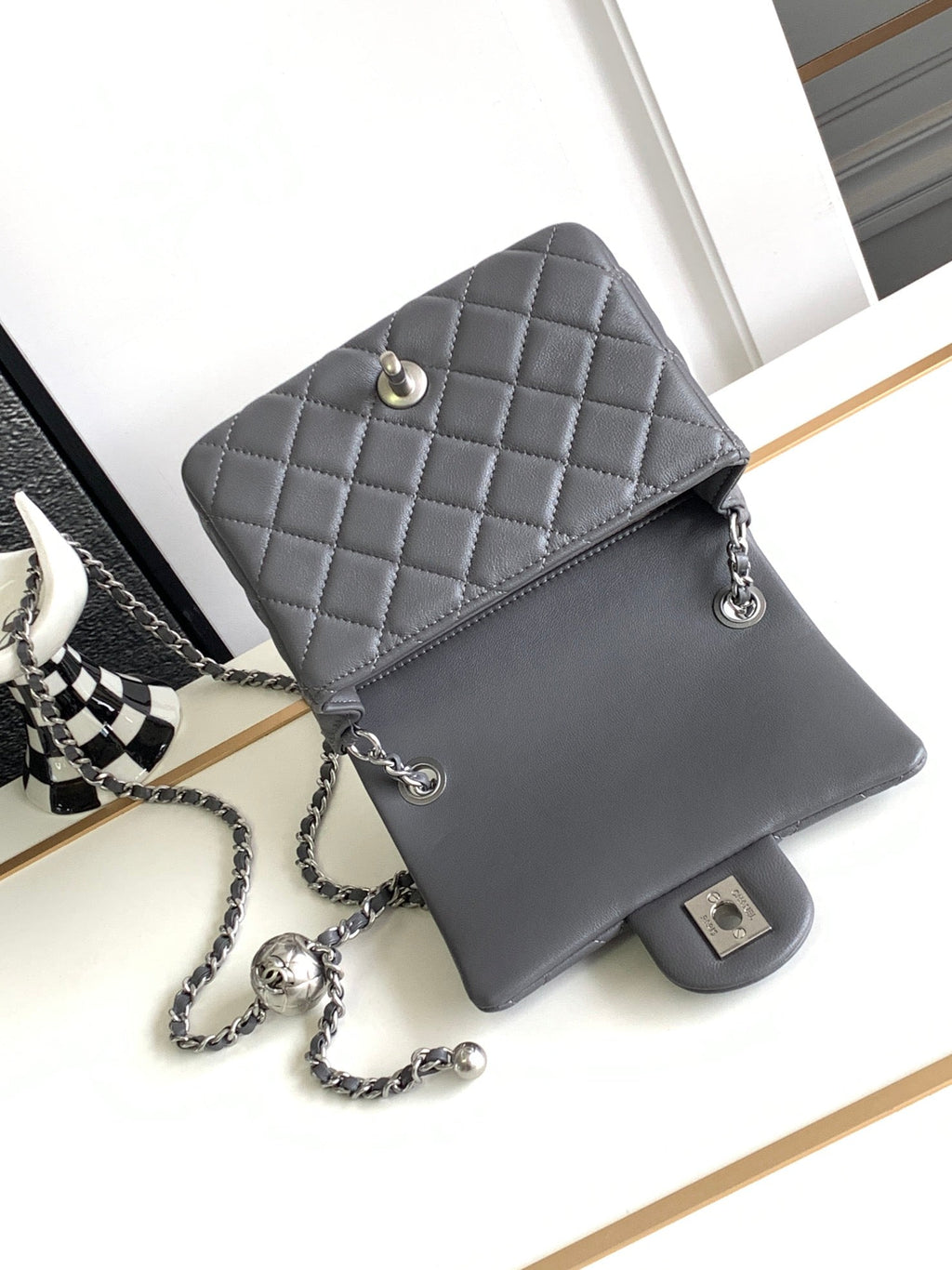 CHANEL SMALL 17 FLAP BAG IN DARK GREY CALFSKIN