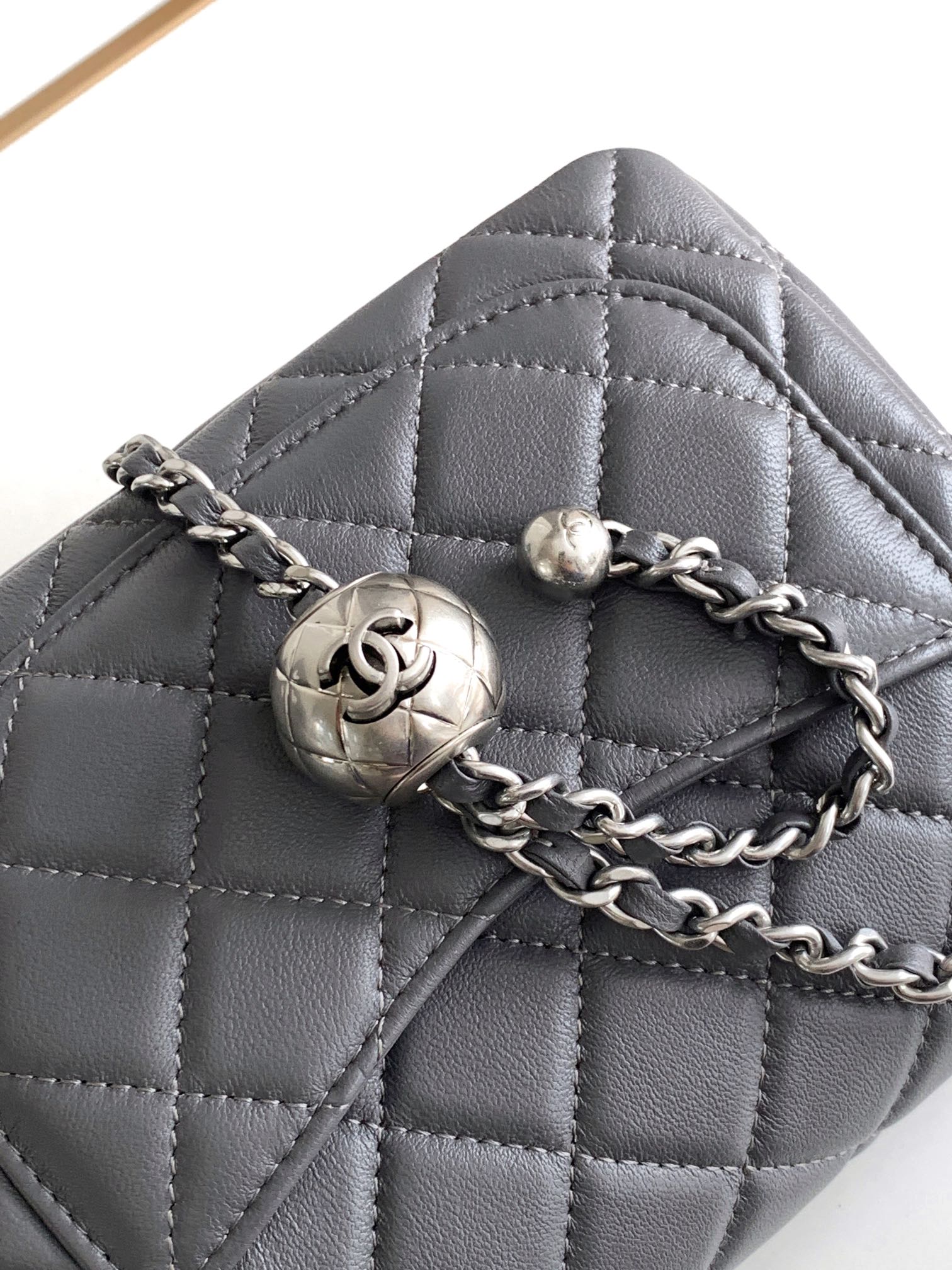 CHANEL SMALL 17 FLAP BAG IN DARK GREY CALFSKIN
