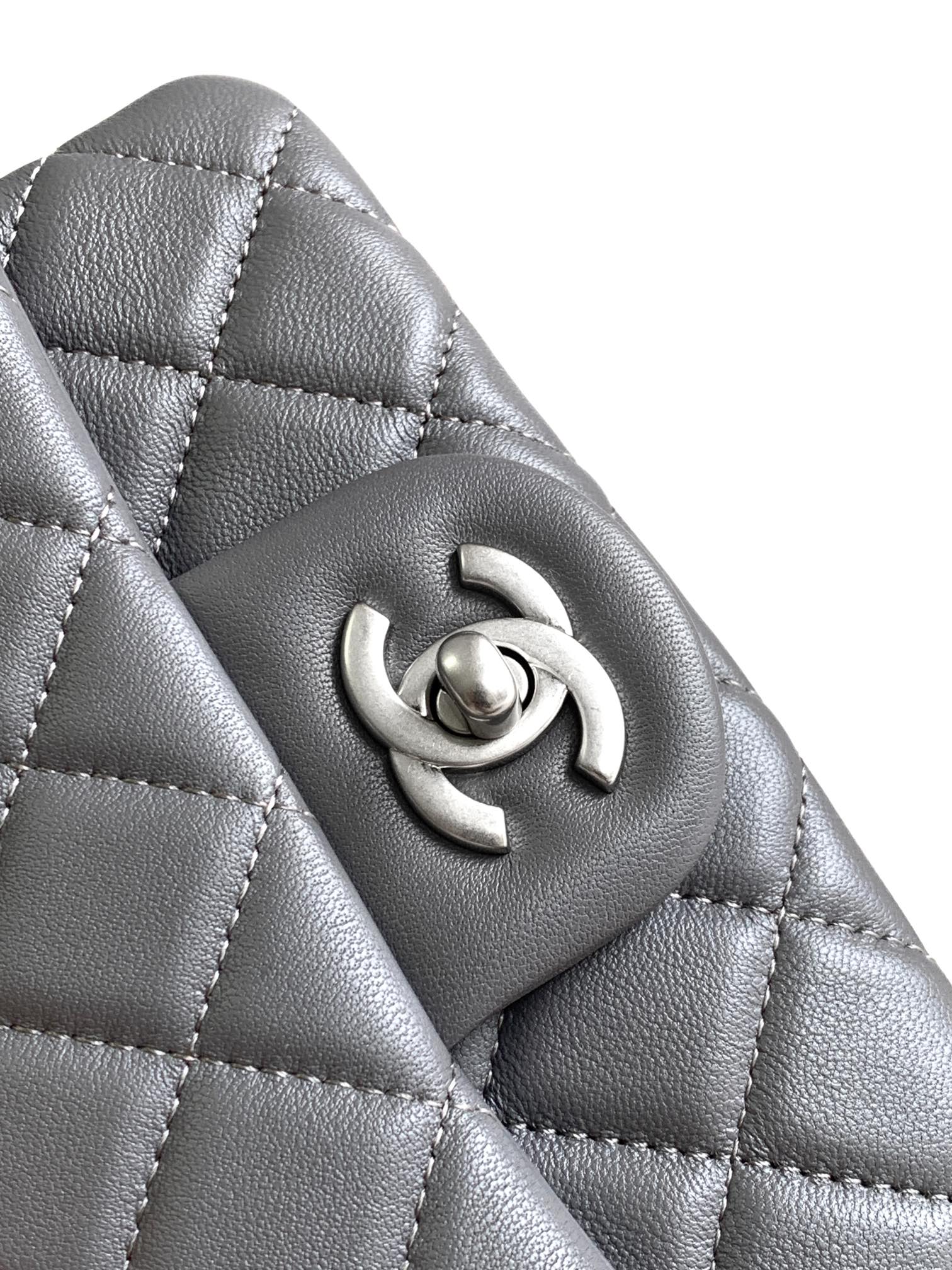 CHANEL SMALL 17 FLAP BAG IN DARK GREY CALFSKIN