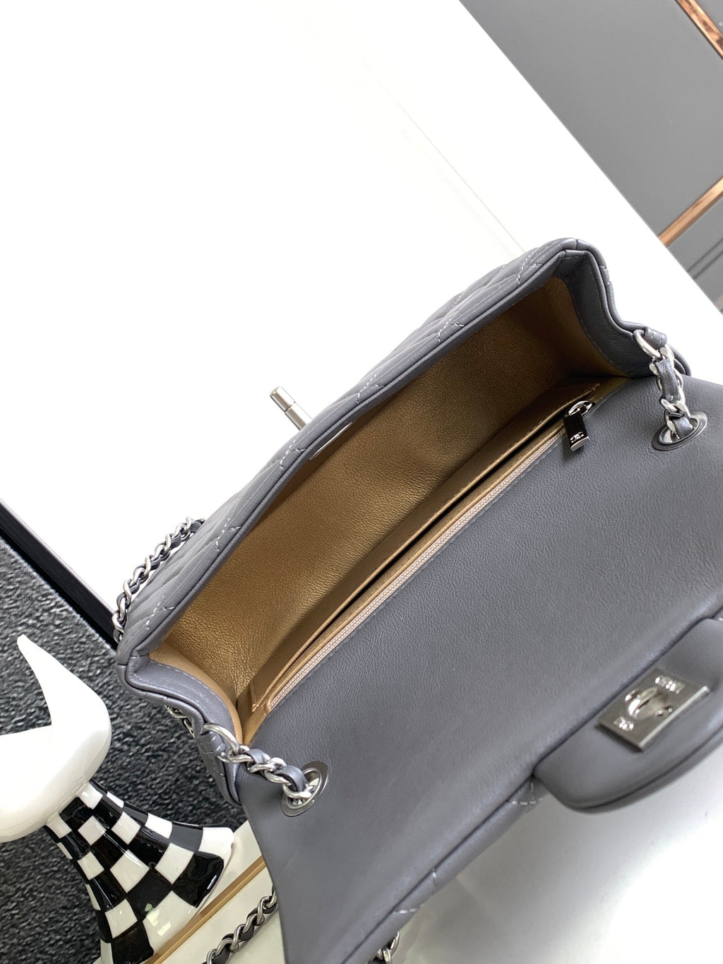 CHANEL MINI 20 FLAP BAG IN DARK GREY CALFSKIN