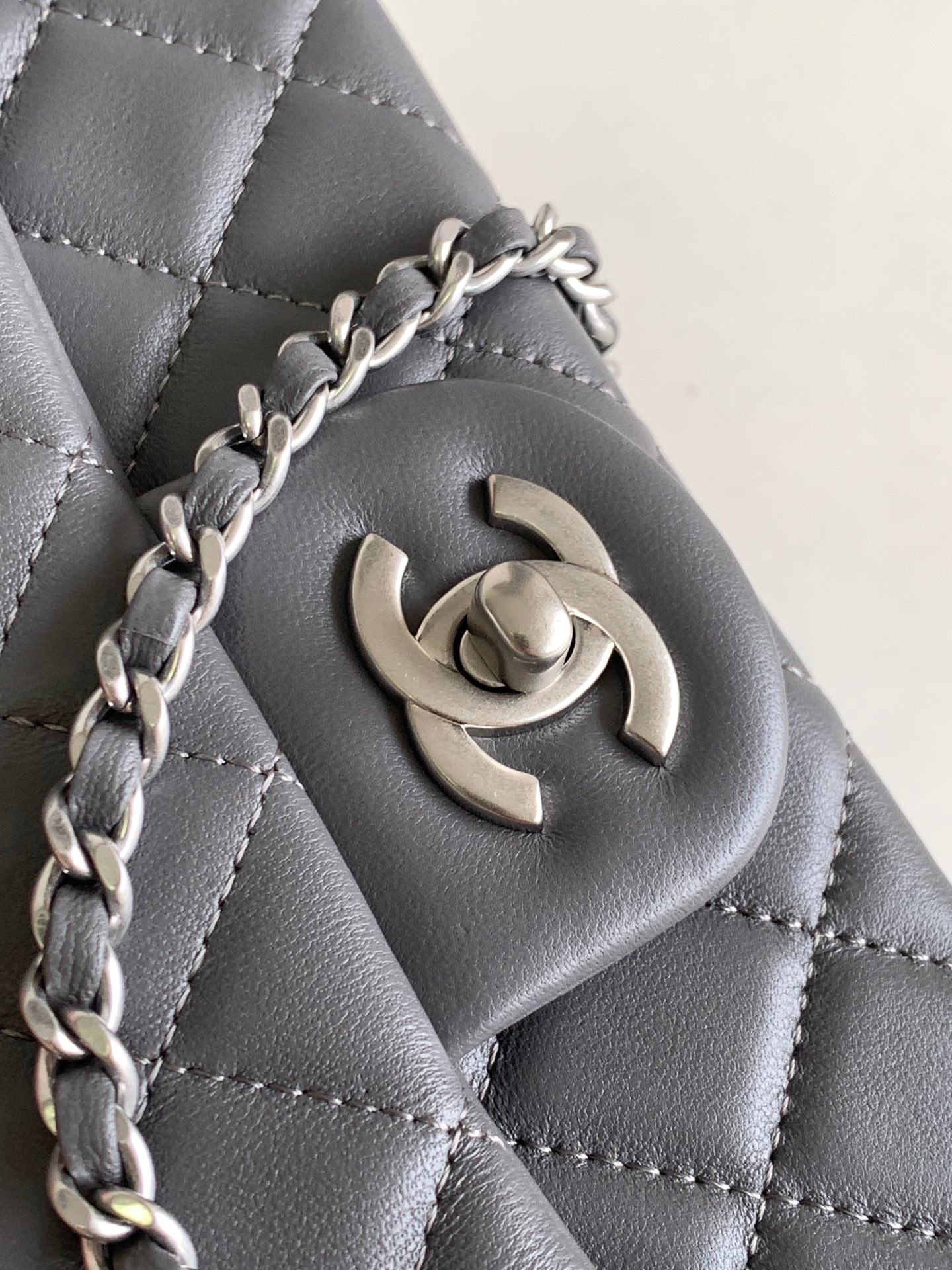 CHANEL MINI 20 FLAP BAG IN DARK GREY CALFSKIN