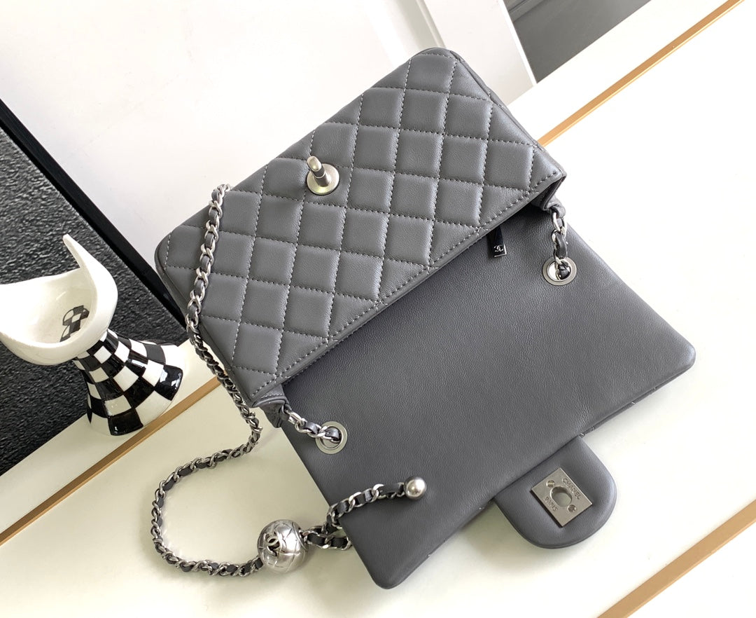 CHANEL MINI 20 FLAP BAG IN DARK GREY CALFSKIN