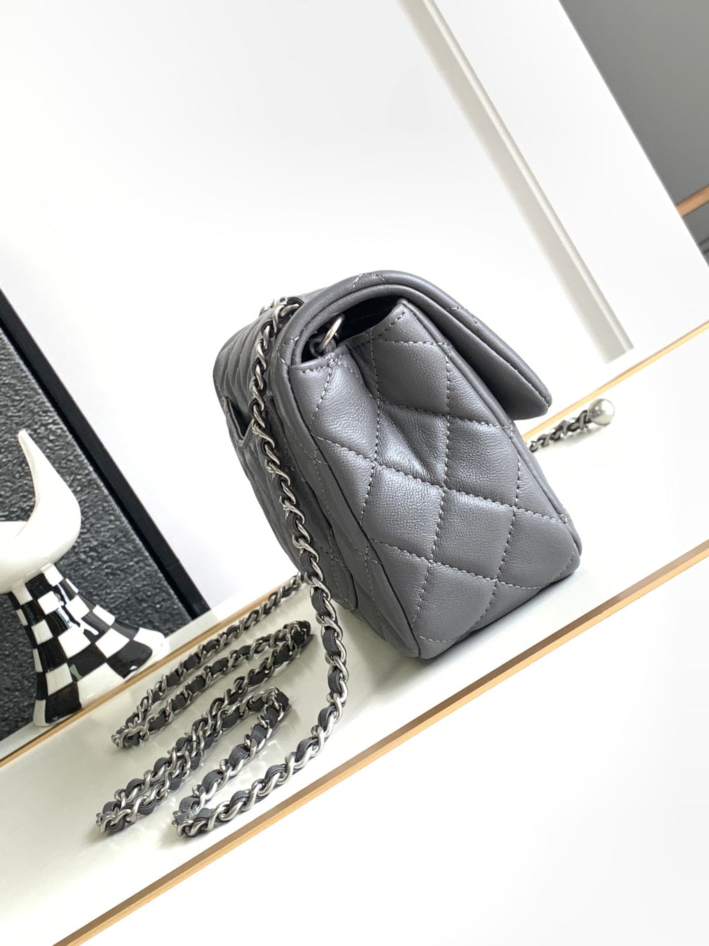 CHANEL MINI 20 FLAP BAG IN DARK GREY CALFSKIN