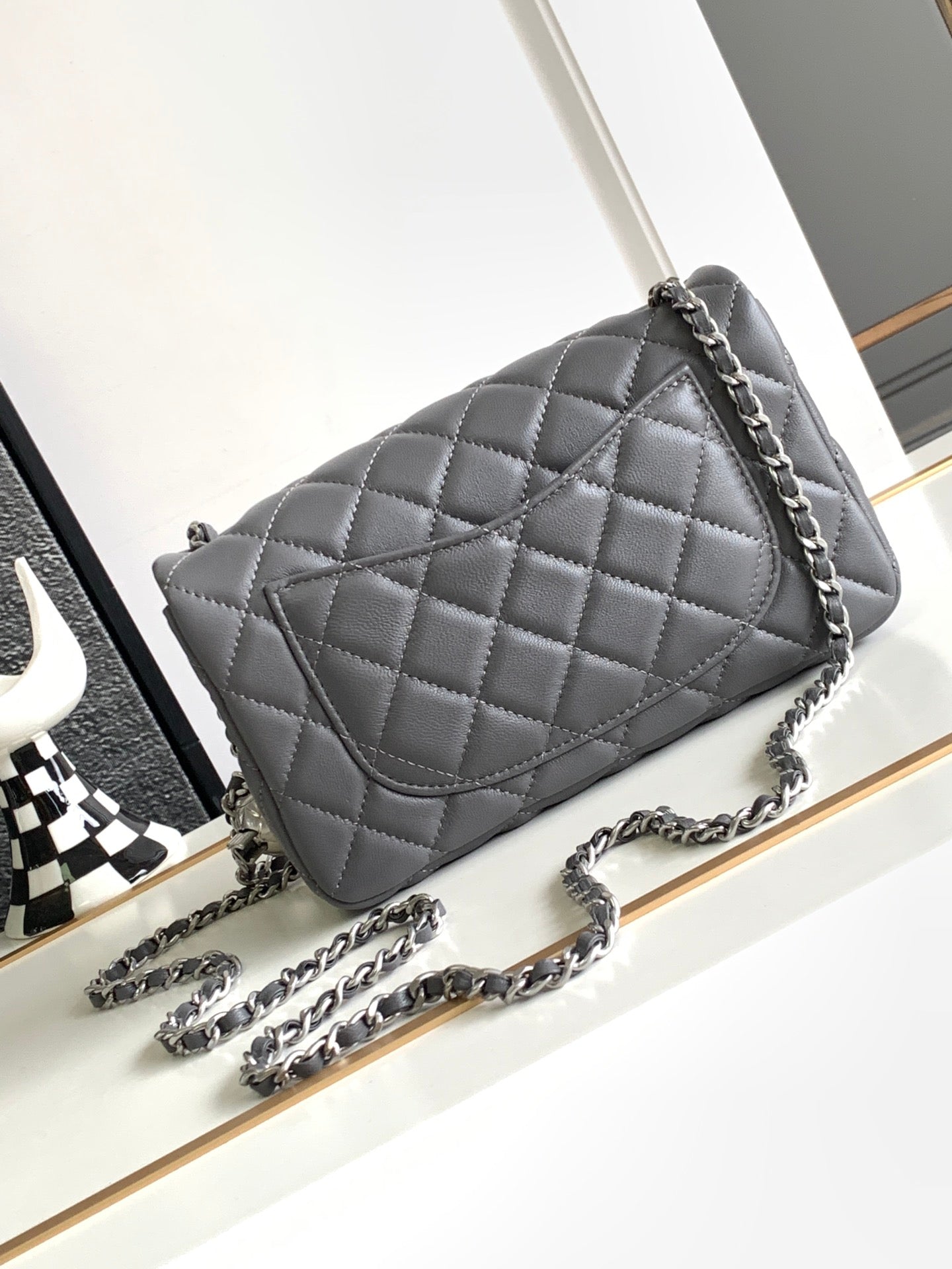 CHANEL MINI 20 FLAP BAG IN DARK GREY CALFSKIN