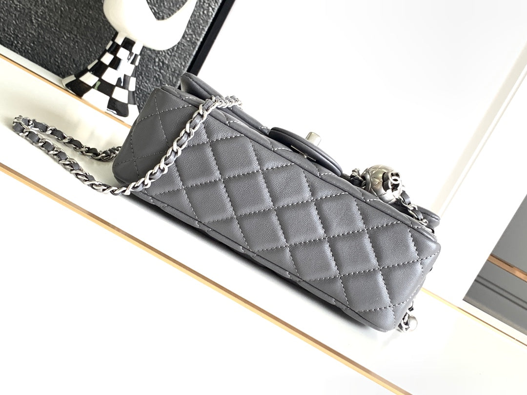 CHANEL MINI 20 FLAP BAG IN DARK GREY CALFSKIN
