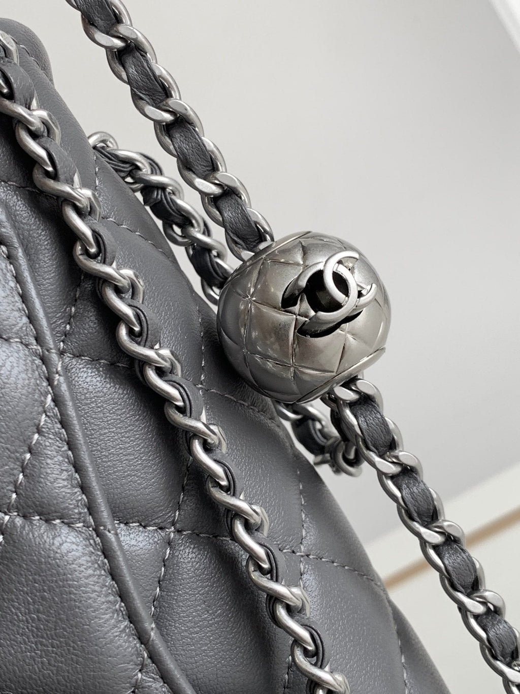 CHANEL MINI 20 FLAP BAG IN DARK GREY CALFSKIN