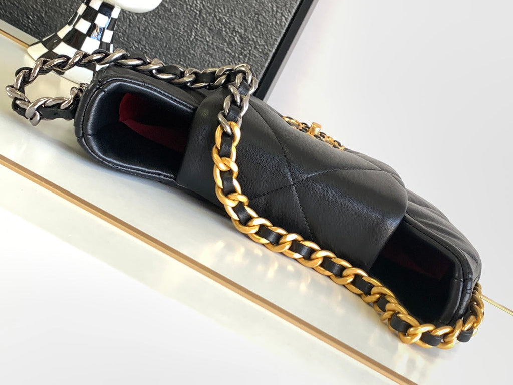 CHANEL LARGE 30 HOBO BAG IN BLACK CALFSKIN MIX METAL HARDWARE