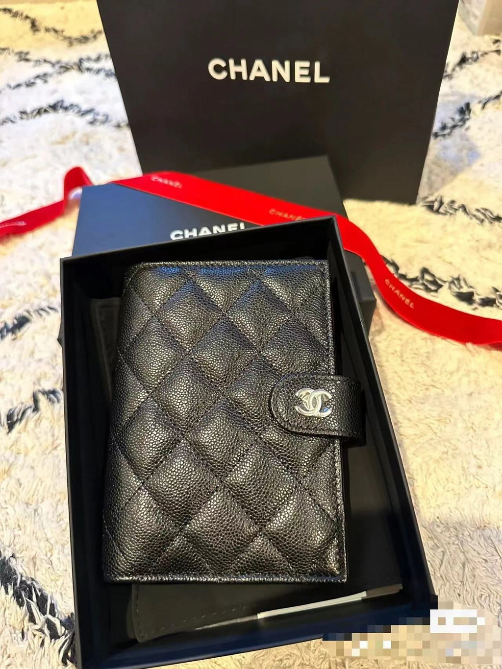CHANEL BIFOLD WALLET CAVIAR 14 BLACK GRAINED CALFSKIN
