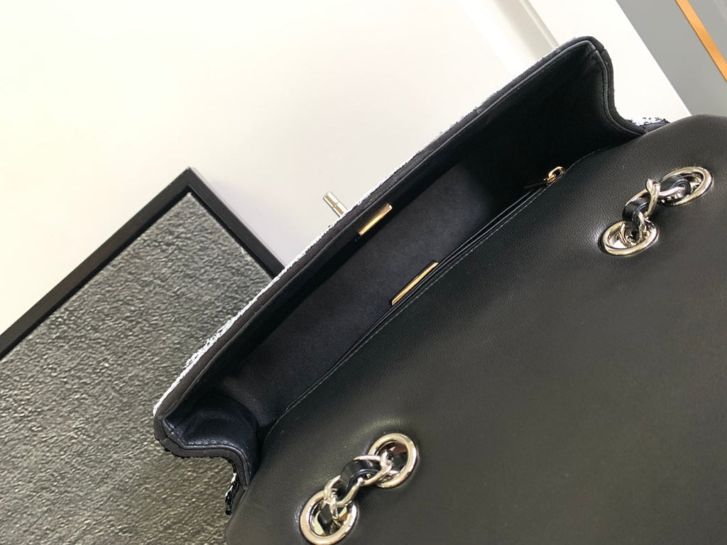 CHANEL 25S FLAP BAG 25 CM IN WHITE MIX BLACK SEQUINS