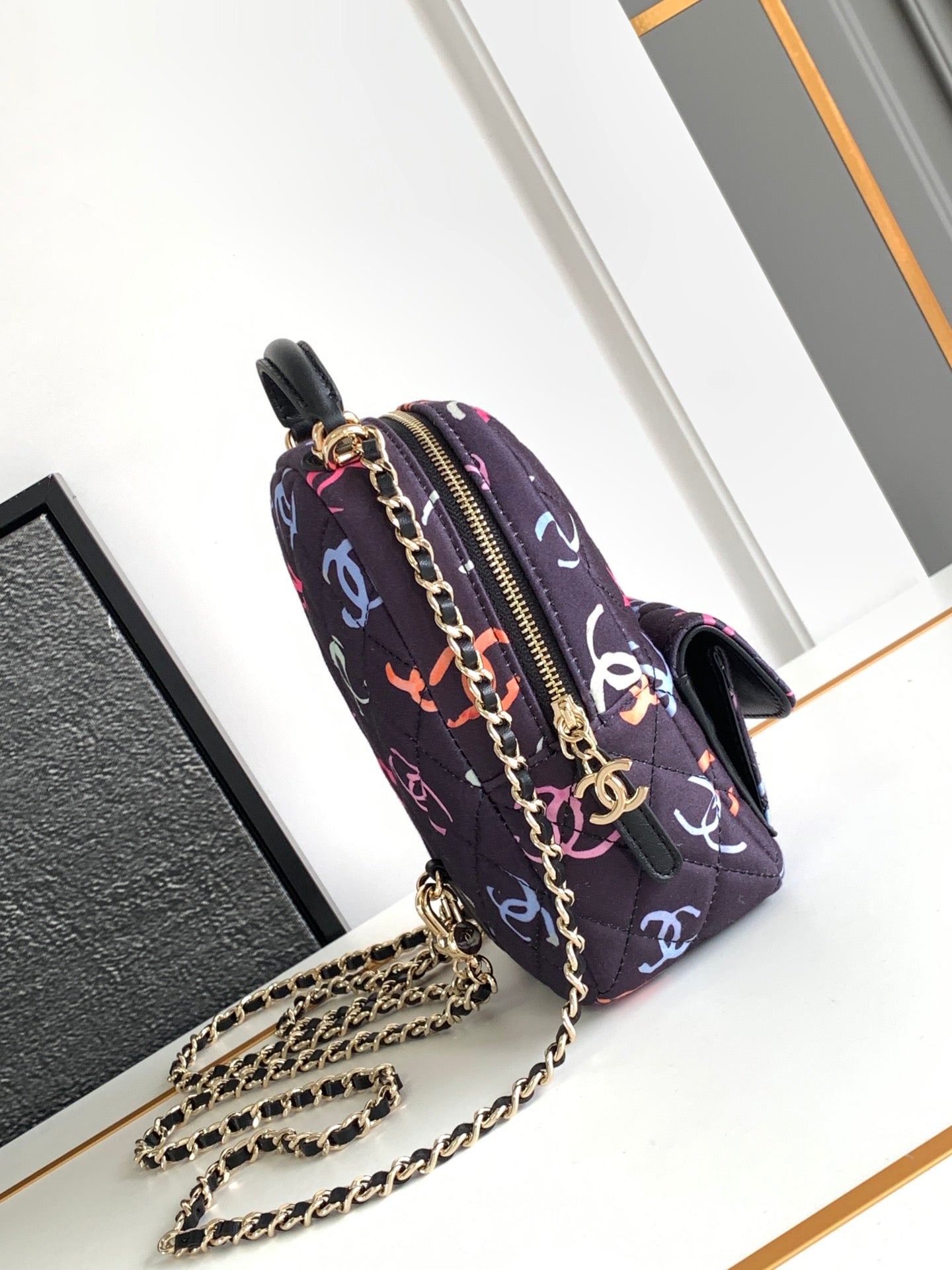 CHANEL CLASSIC MINI 18 BACKPACK COLORFUL WOOL COTTON MIXED FIBERS GOLD TONE METAL
