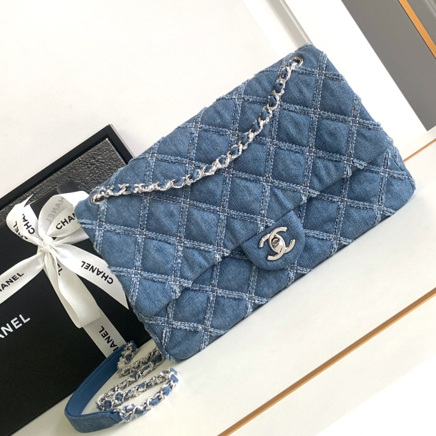 CHANEL MINI 25 CLASSIC BAG IN BLUE COBALT DENIM