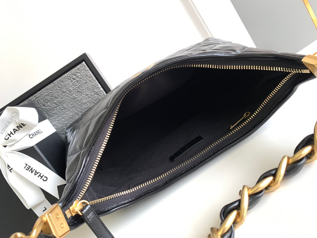 CHANEL 25S HOBO BAG 32 CM IN BLACK LAMBSKIN WITH GOLD HARDWARE