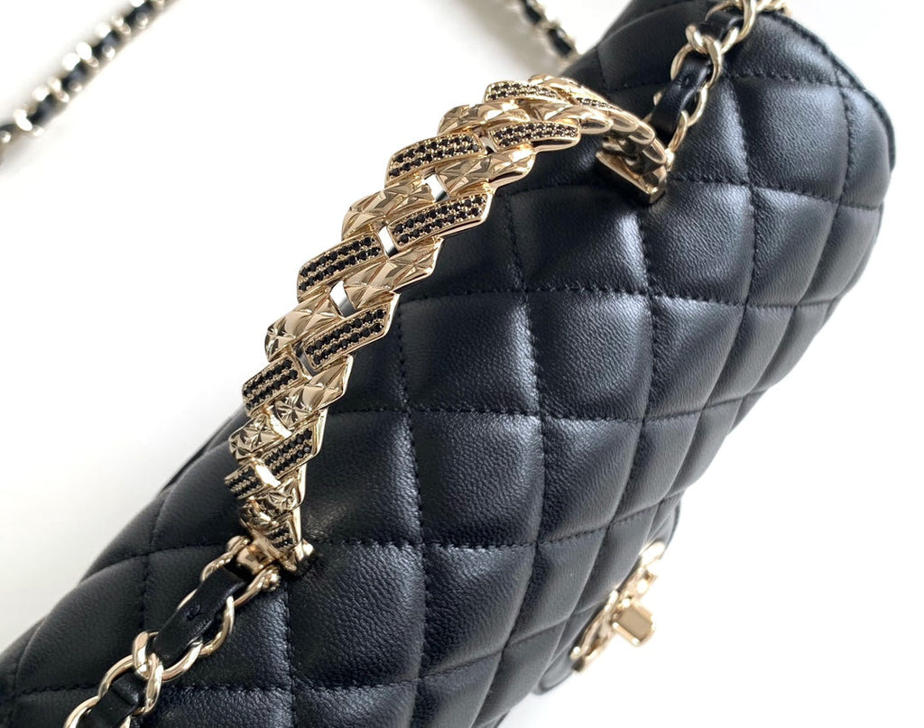 CHANEL MINI 20 FLAP BAG IN BLACK CALFSKIN