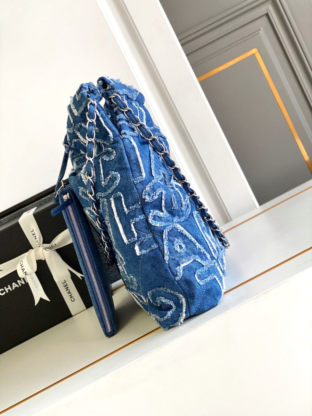 CHANEL MEDIUM 37 BAG IN NAVY BLUE DENIM