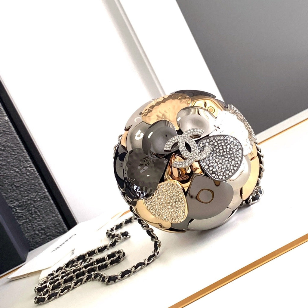 CHANEL EVENING BAG 9 GOLD SILVER RUTHENIUM METAL WITH CRYSTAL