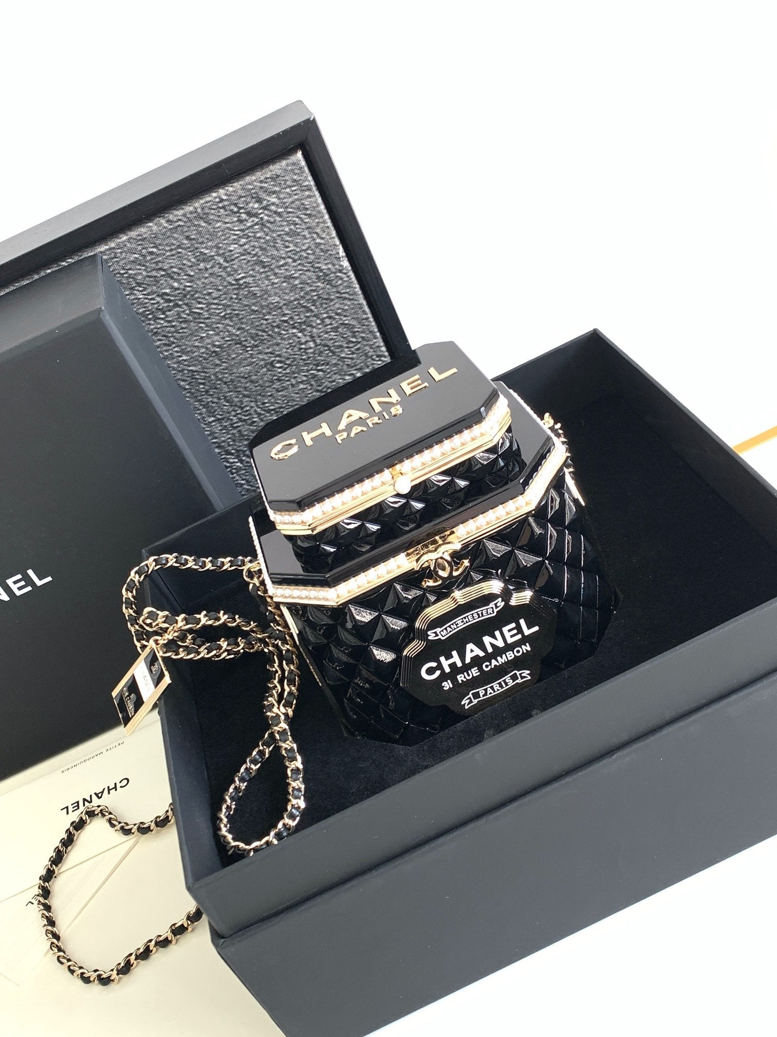 CHANEL 12 TEA BOX MINAUDIERE BAG IN BLACK RESIN
