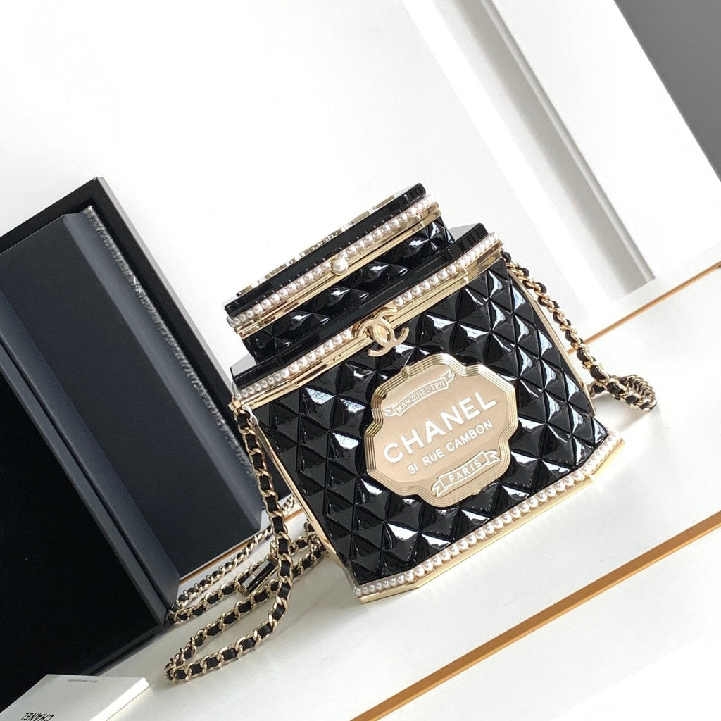 CHANEL 12 TEA BOX MINAUDIERE BAG IN BLACK RESIN