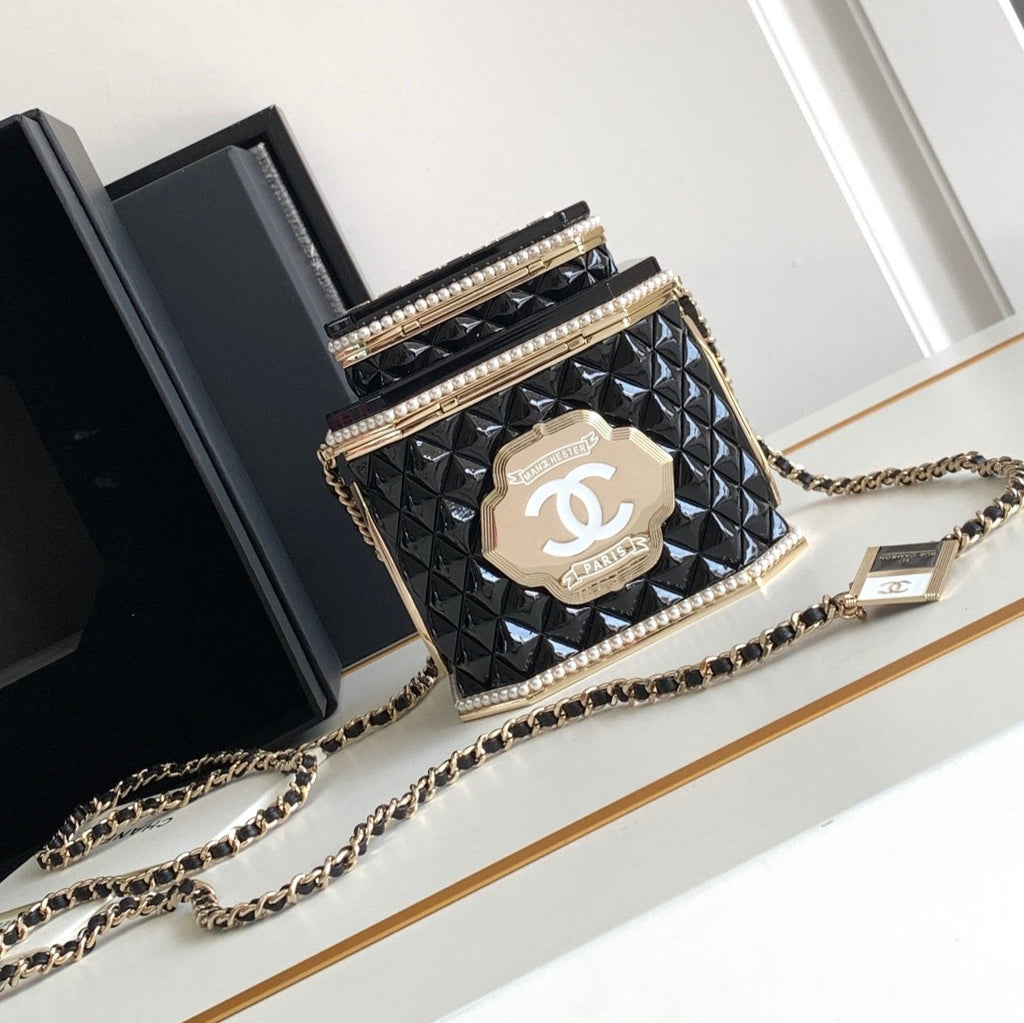 CHANEL 12 TEA BOX MINAUDIERE BAG IN BLACK RESIN
