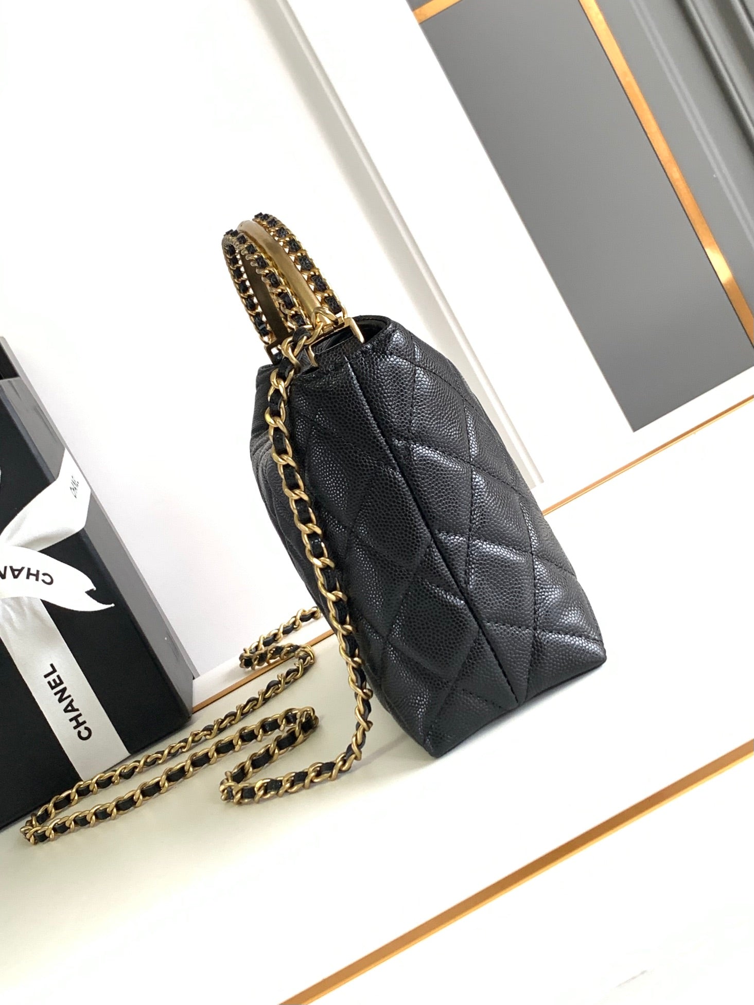 CHANEL MINI 19 CLUTCH WITH STRAP IN BLACK CALFSKIN