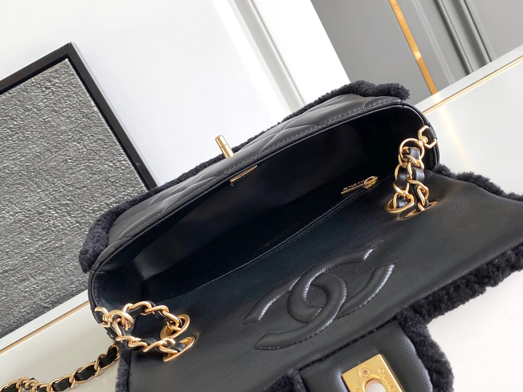 CHANEL 25S FLAP BAG 23.5 CM IN BLACK WOOL AND LAMBSKIN